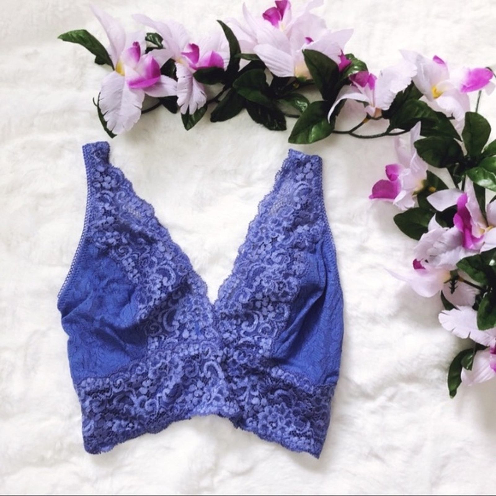 Other Soma Light Blue Plunge Lace Bralette Size ONE SIZE - 1 Thumbnail