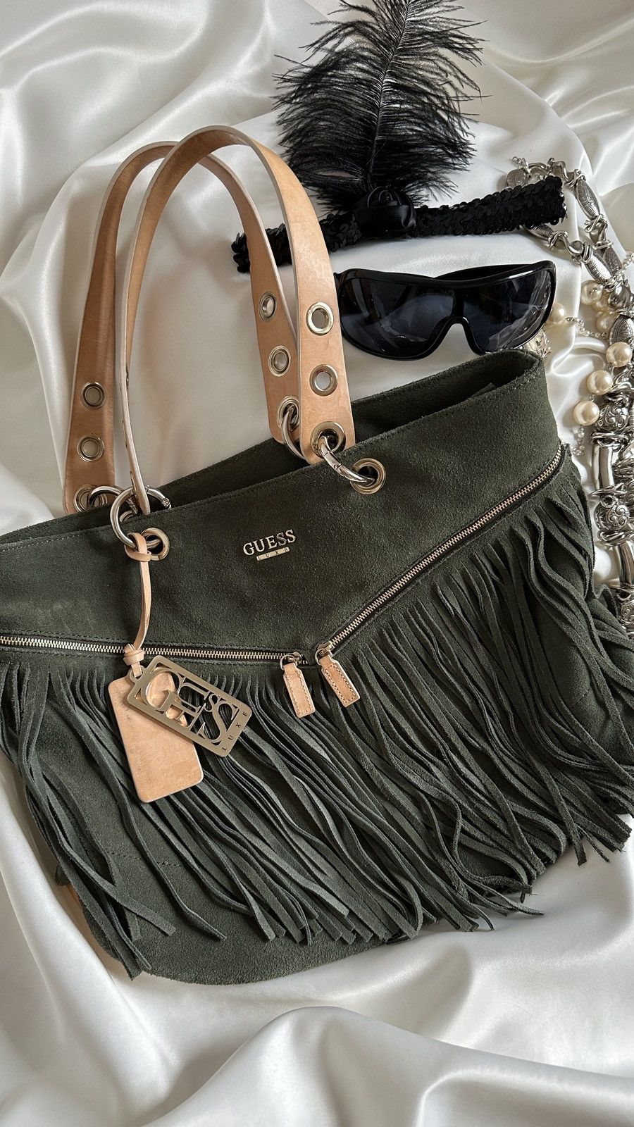 Guess Vintage Guess suede dark green shoulder tote bag Size ONE SIZE - 3 Thumbnail