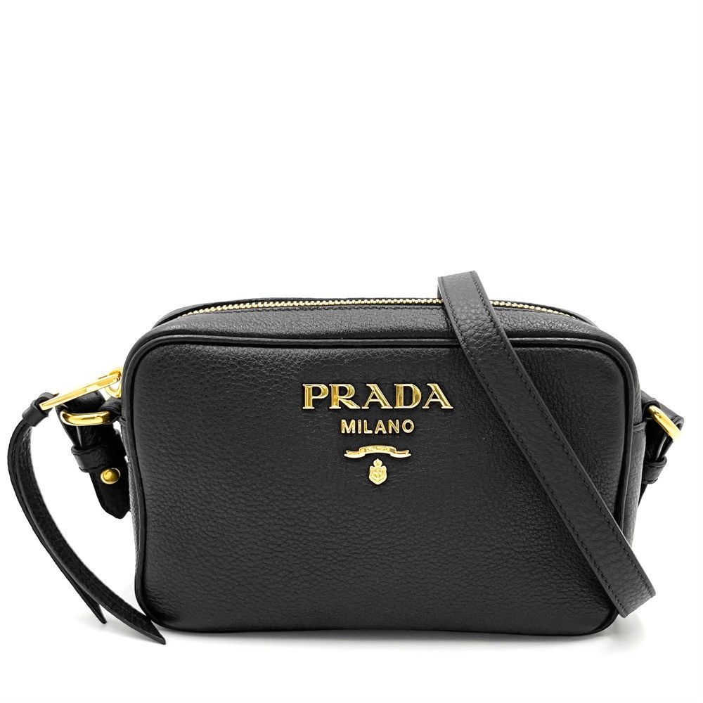 image of Prada Shoulder Bag Crossbody Pochette Small Bag Leather Black Gold Hardware, Women's