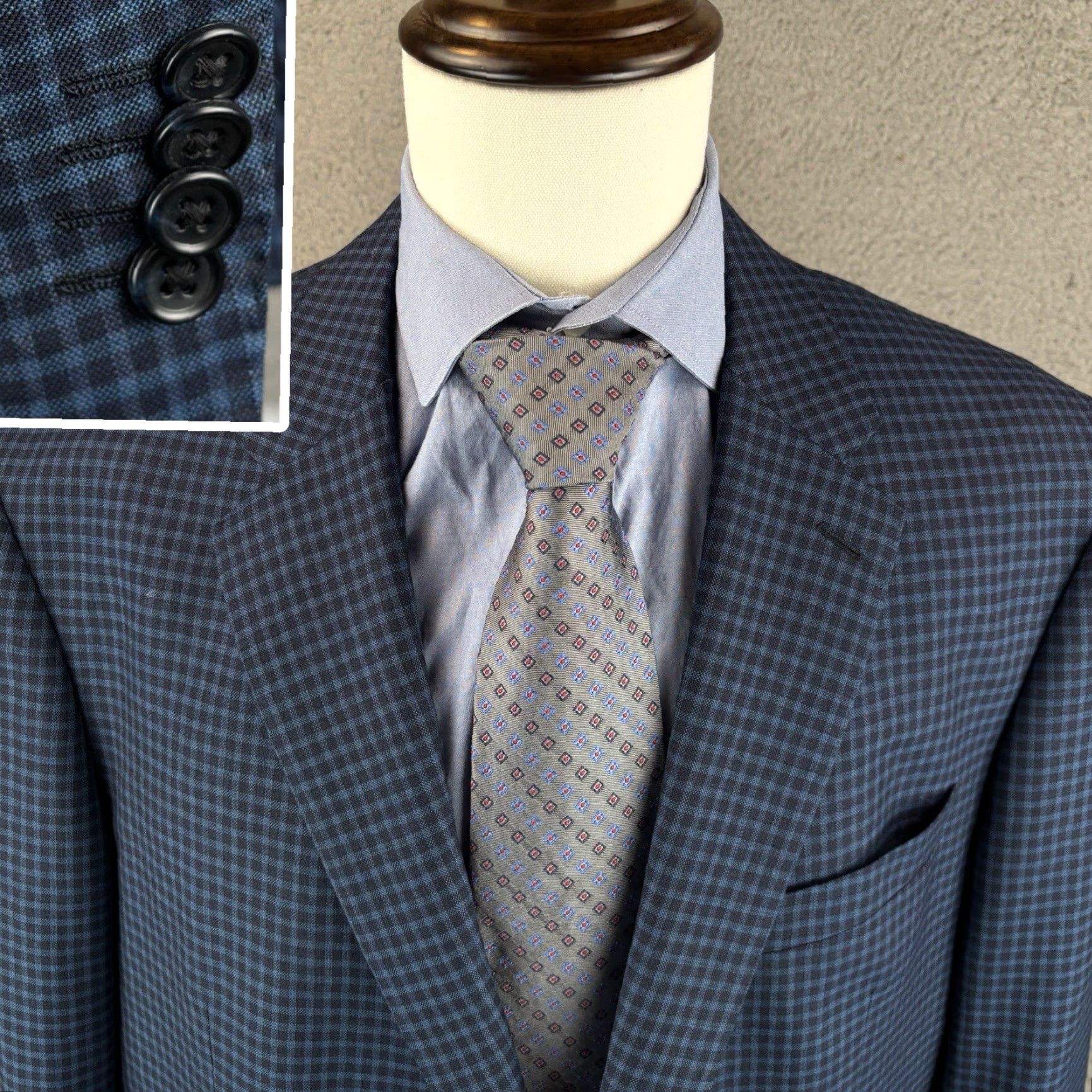 Vintage Paul Betenly Sport Coat Jacket 48R Navy Gingham Check Wool Lanificio Filarte Sport Coat Redesign Size US M / EU 48-50 / 2 - 2 Thumbnail