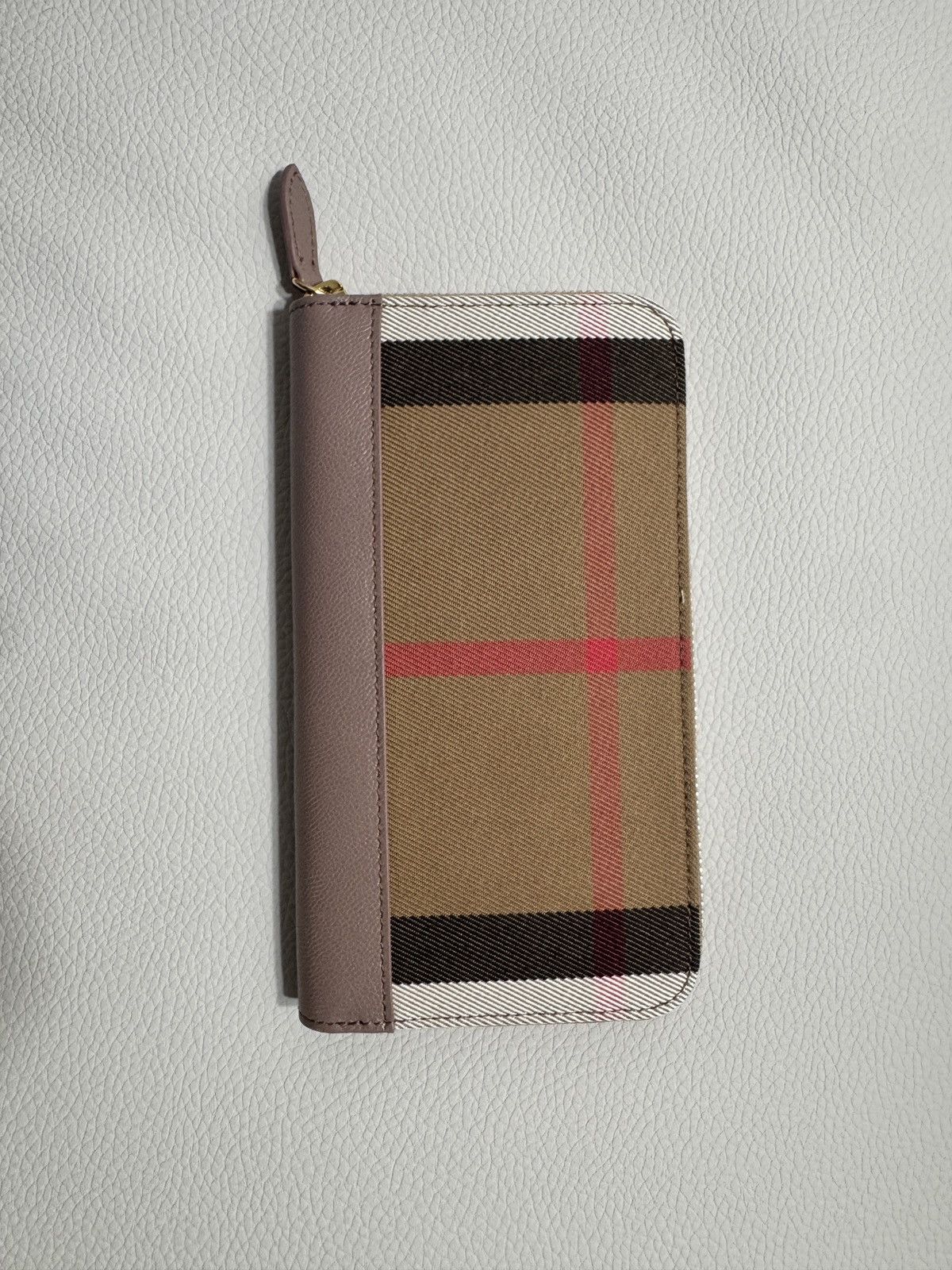 Burberry Burberry Large Check Zip Around Leather Wallet Grey Mink Size ONE SIZE - 1 Thumbnail