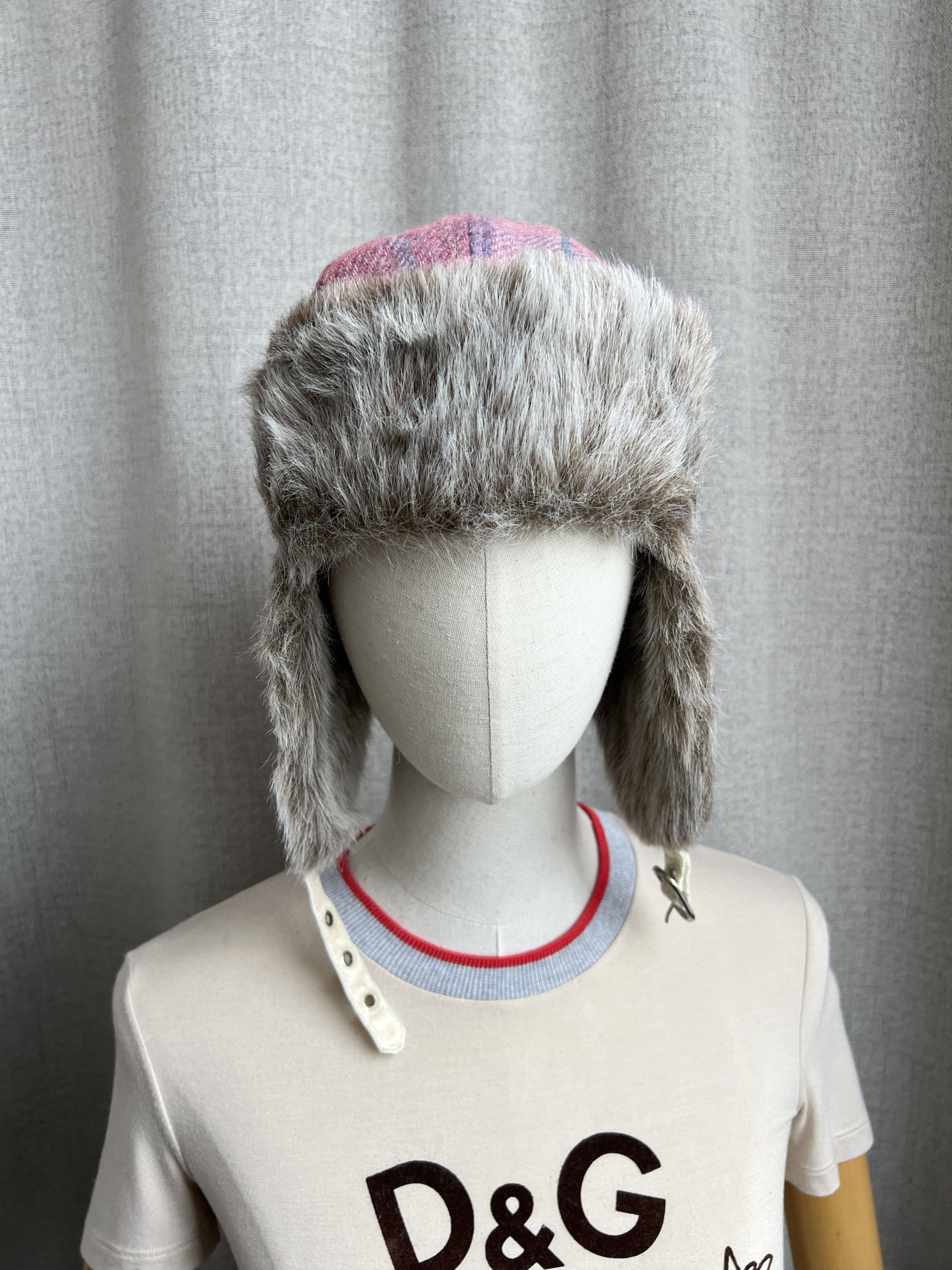 Vintage Y2K Wool Tweed Pink Faux Fur Ushanka Hat Size ONE SIZE - 4 Thumbnail