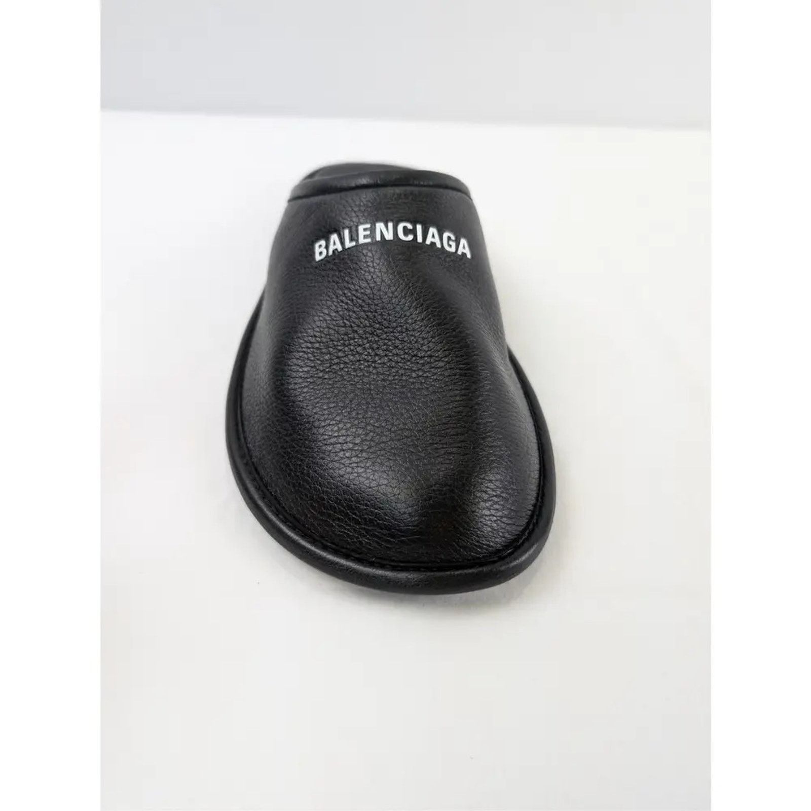 Balenciaga o1rshd1 Logo Grained Leather / Control Home Mule Flat Black Size US 8 / EU 41 - 12 Thumbnail