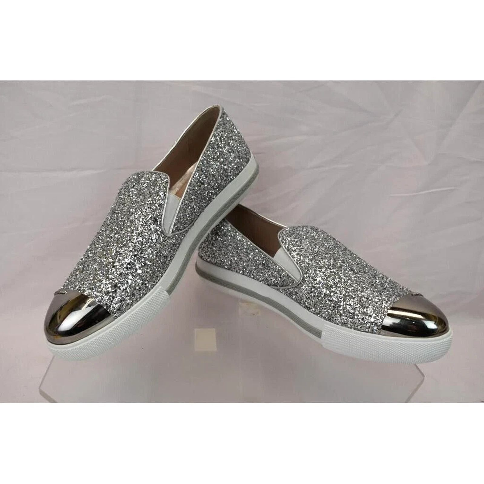 Miu Miu MIU MIU PRADA SILVER GLITTER METAL CAP TOE LOGO SNEAKERS 41 Size US 11 / IT 41 - 6 Thumbnail