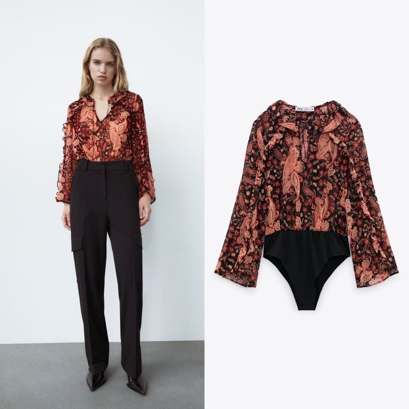 Zara ZARA PRINTED RUFFLED BODYSUIT MULTICOLORED Size M / US 6-8 / IT 42-44 - 1 Thumbnail