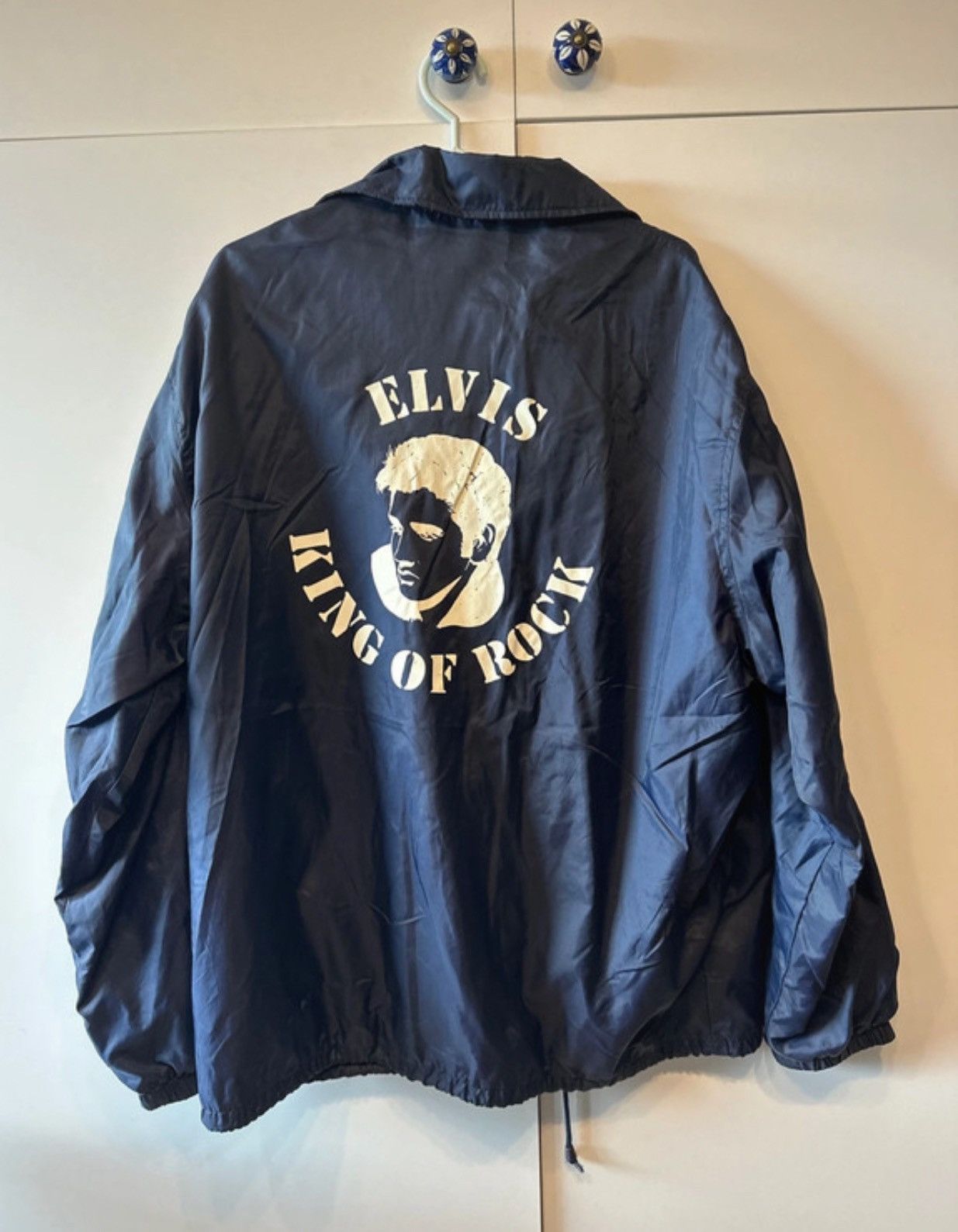 image of Rock Band x Vintage Elvis Presley Vintage King Of The Rock XL Jacket in Navy, Men's