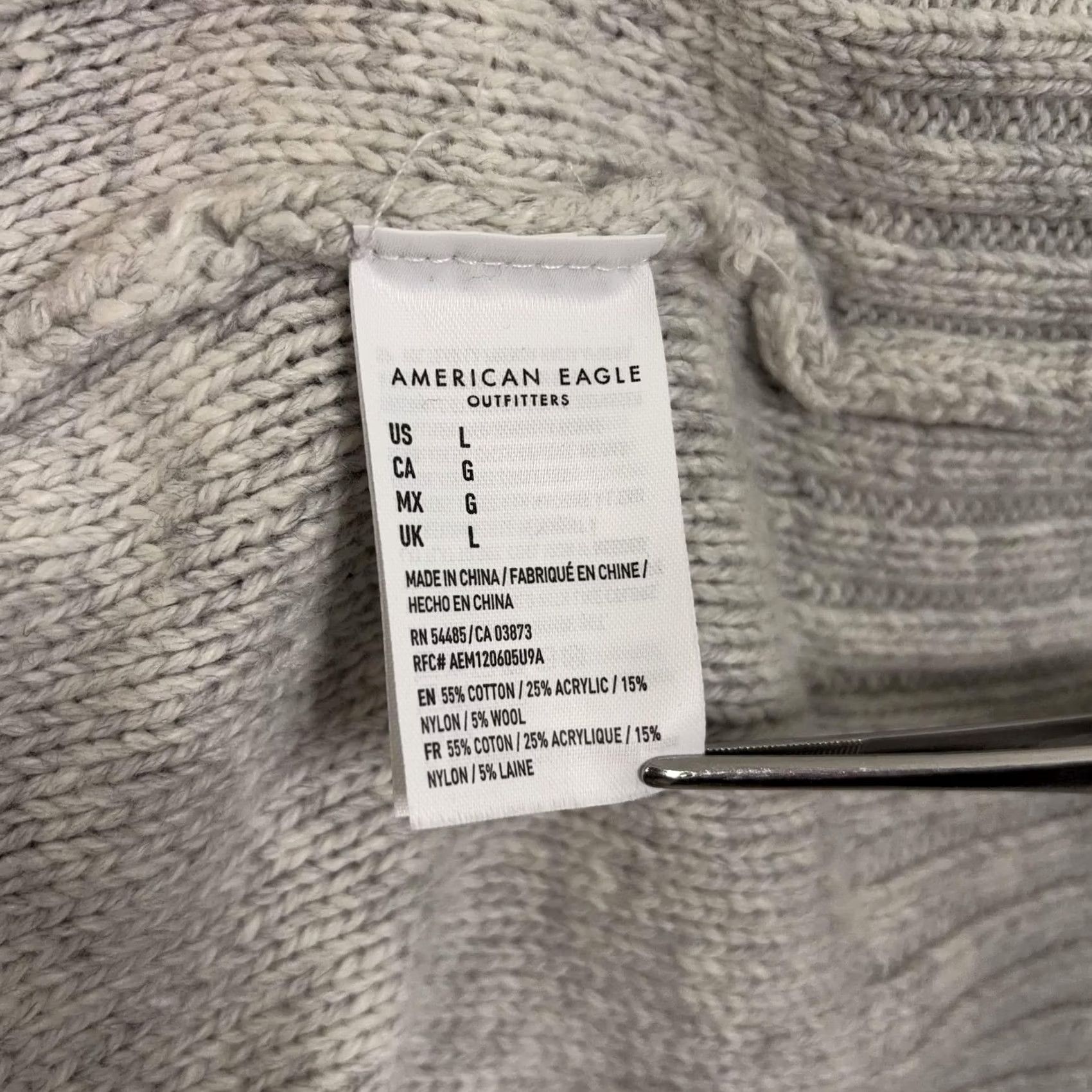 American Eagle Outfitters American Eagle Sweater Mens Large Gray Cable Knit Shawl Preppy Academia Grandpa Size US L / EU 52-54 / 3 - 5 Thumbnail