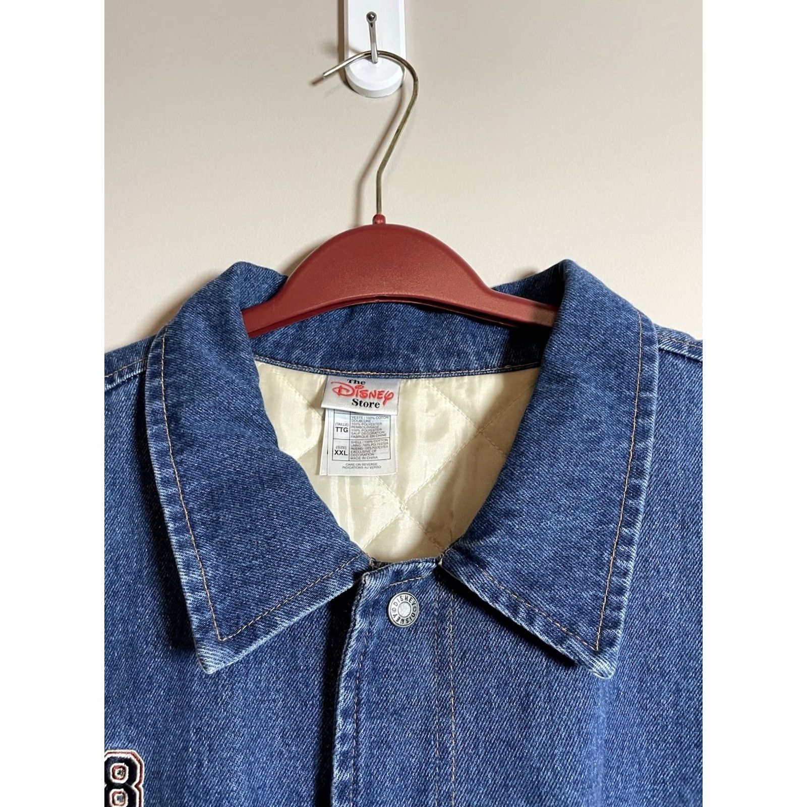 Disney VINTAGE Mickey Mouse 1928 Denim Varsity Jacket 2XL Men Tan Bomber 90s Disney Store Size US XXL / EU 58 / 5 - 4 Thumbnail