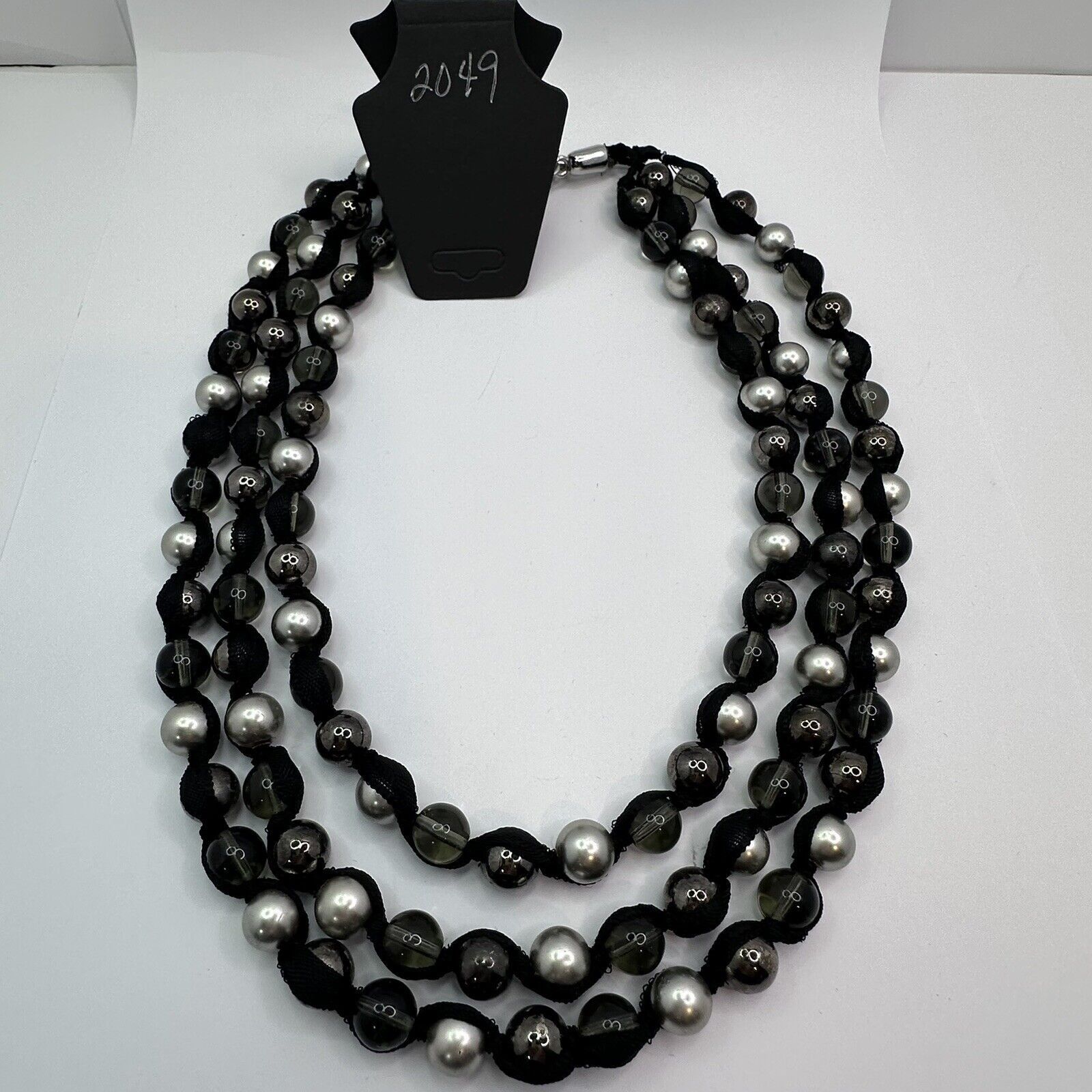 Other MultiStrand Ribbon Necklace Silver Blk Clear Glass Beads 22" Size ONE SIZE - 13 Thumbnail