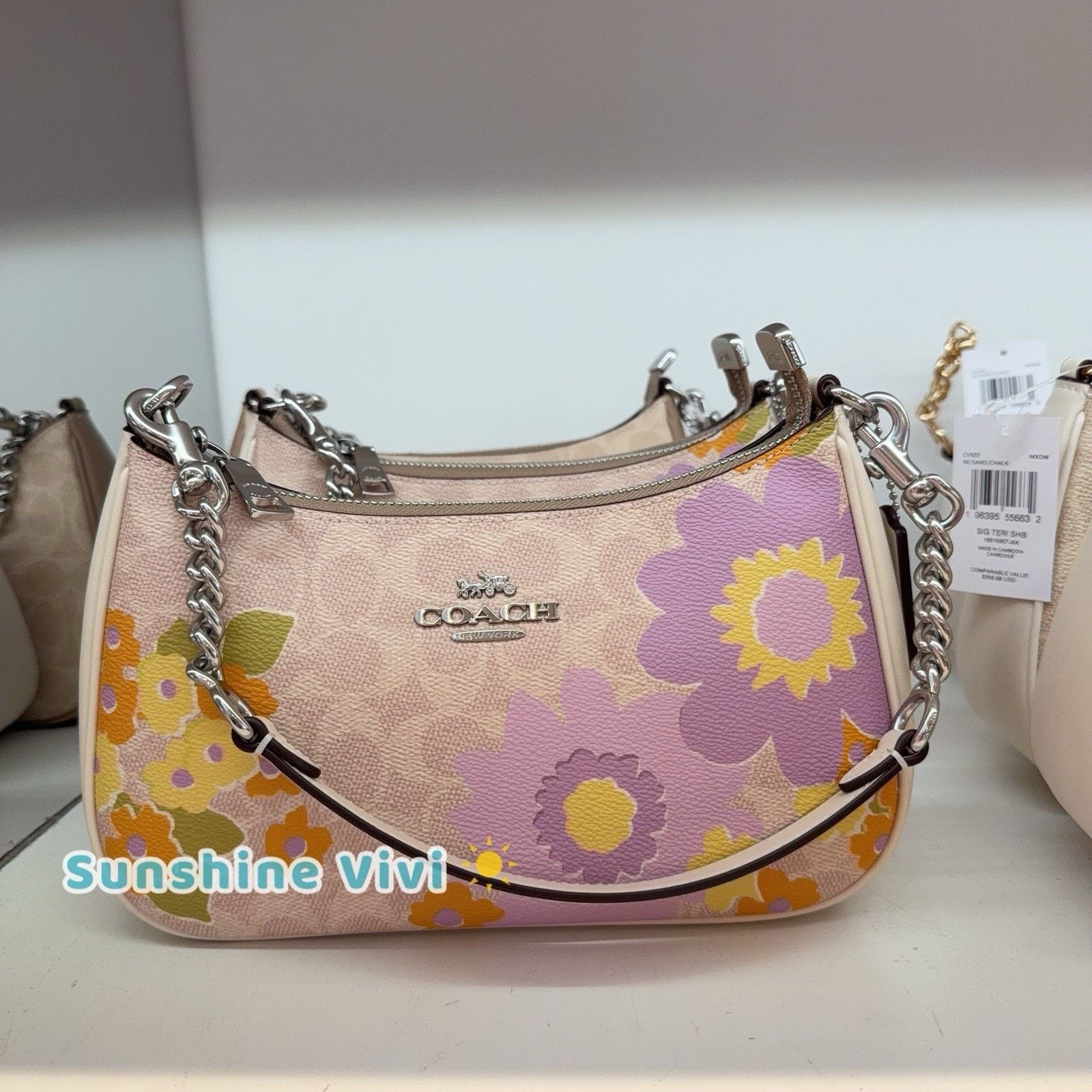 Coach NWT COACH Teri Shoulder Bag Floral CBG73 Silver/Sand Size ONE SIZE - 1 Thumbnail