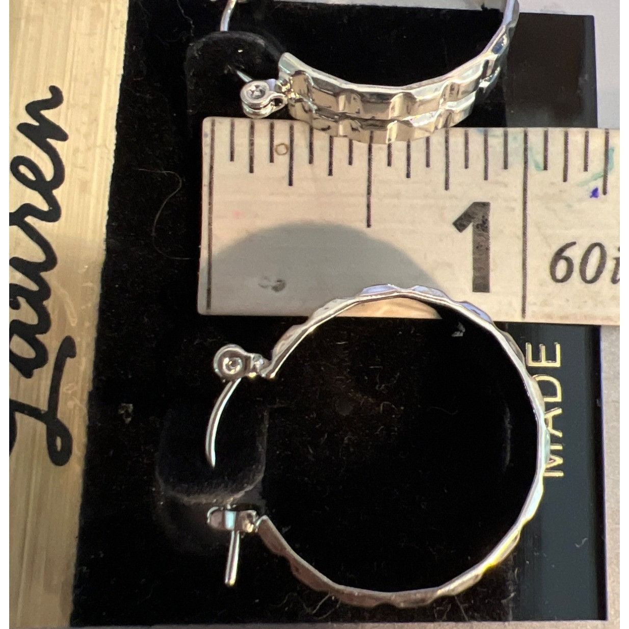 Other Lauren Silver Tone Hoop Earrings Square Design Made in USA 1 Size ONE SIZE - 4 Thumbnail