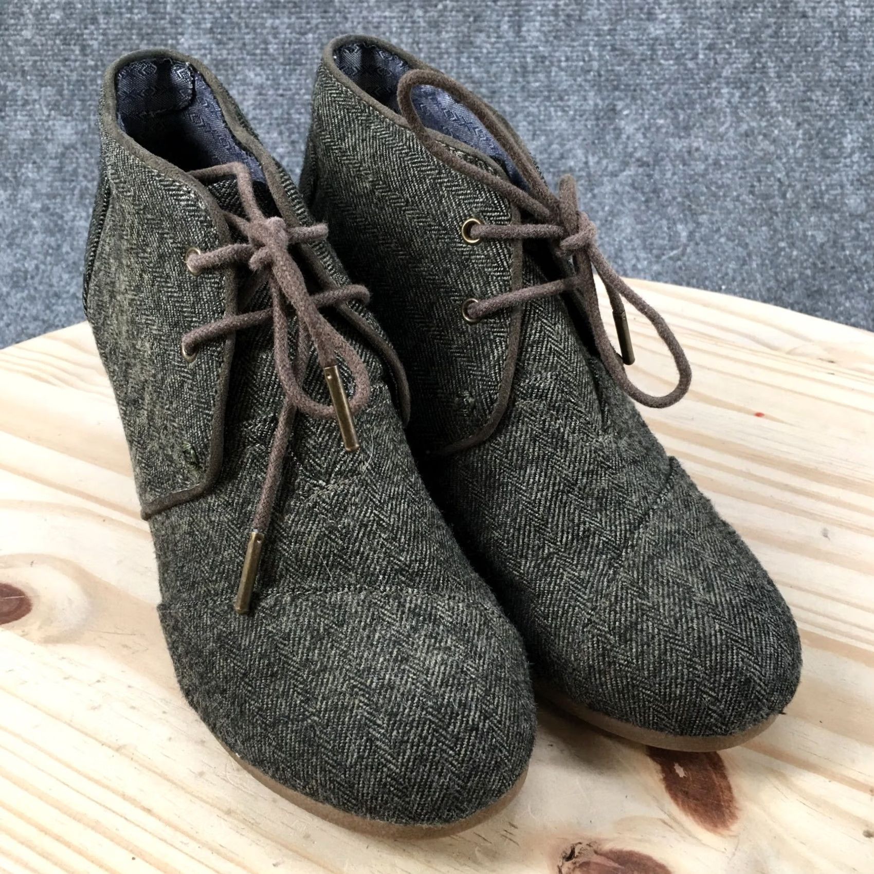 Toms TOMS Boots Womens 7 Casual Ankle Booties Wedge Comfort Gray Fabric Lace Up Shirt Womens" Size US 7 / IT 37 - 3 Thumbnail