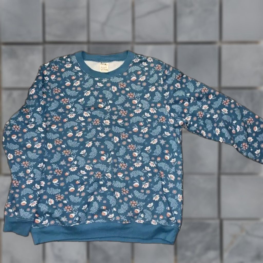 Vintage VINTAGE Floral Crewneck Sweatshirt Turquoise Large Granny Core Jumper Size L / US 10 / IT 46 - 1 Thumbnail