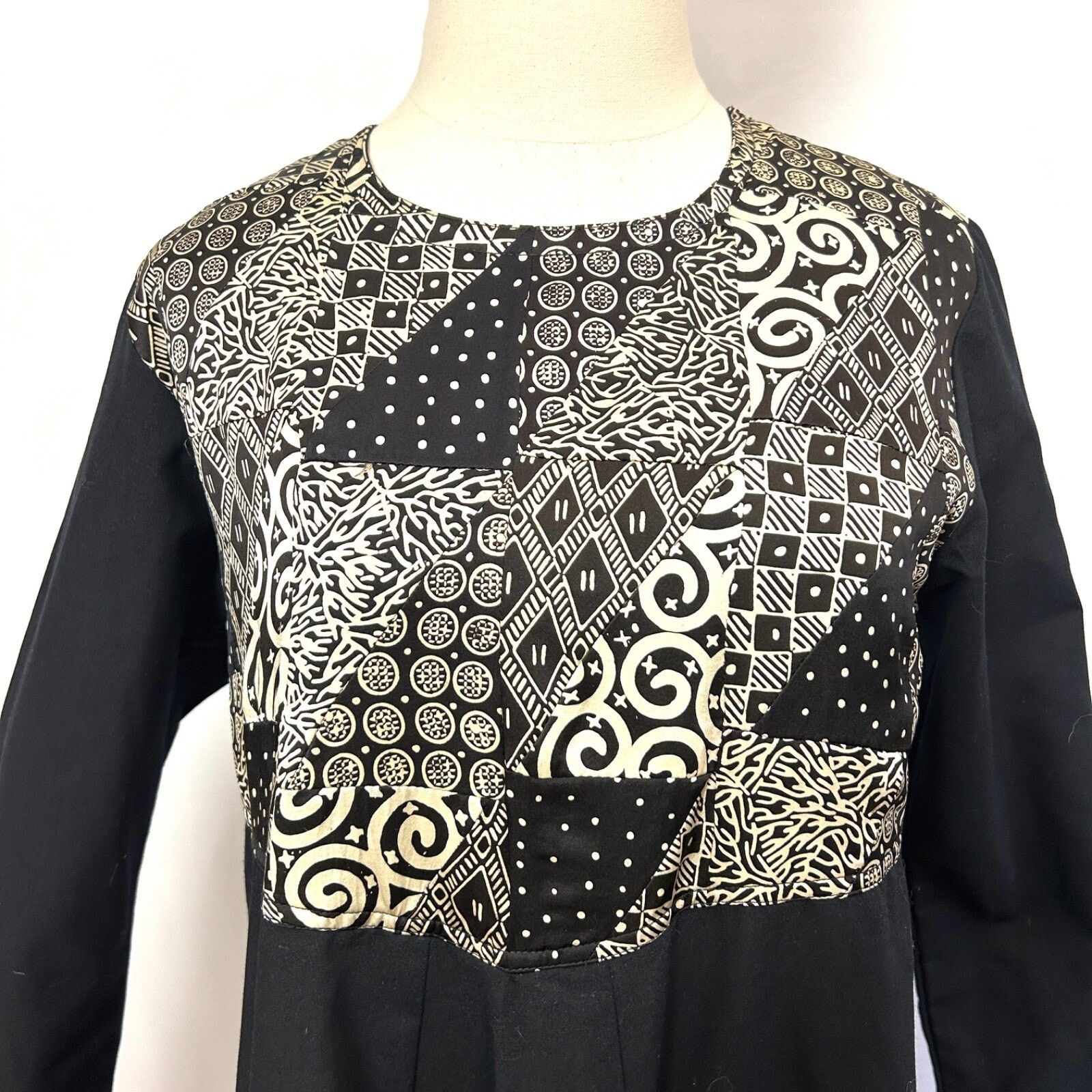 J. Peterman Vintage 90s Black Patchwork Silk Bodice Cotton Maxi Dress Size M / US 6-8 / IT 42-44 - 2 Thumbnail