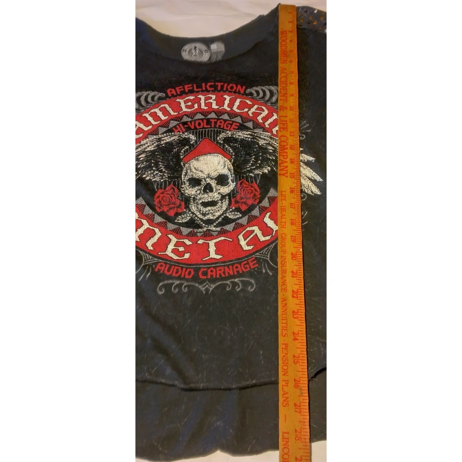 Affliction VINTAGE Affliction Women’s T-Shirt Casual Short Sleeve Round Neck 100% Cotton Black Acid Wash Studded Distressed Metal Style Size L / US 10 / IT 46 - 5 Thumbnail