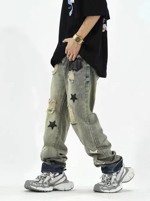 VIBE Retro street heavyweight star print wide leg jeans Size US 34 / EU 50 - 4 Thumbnail