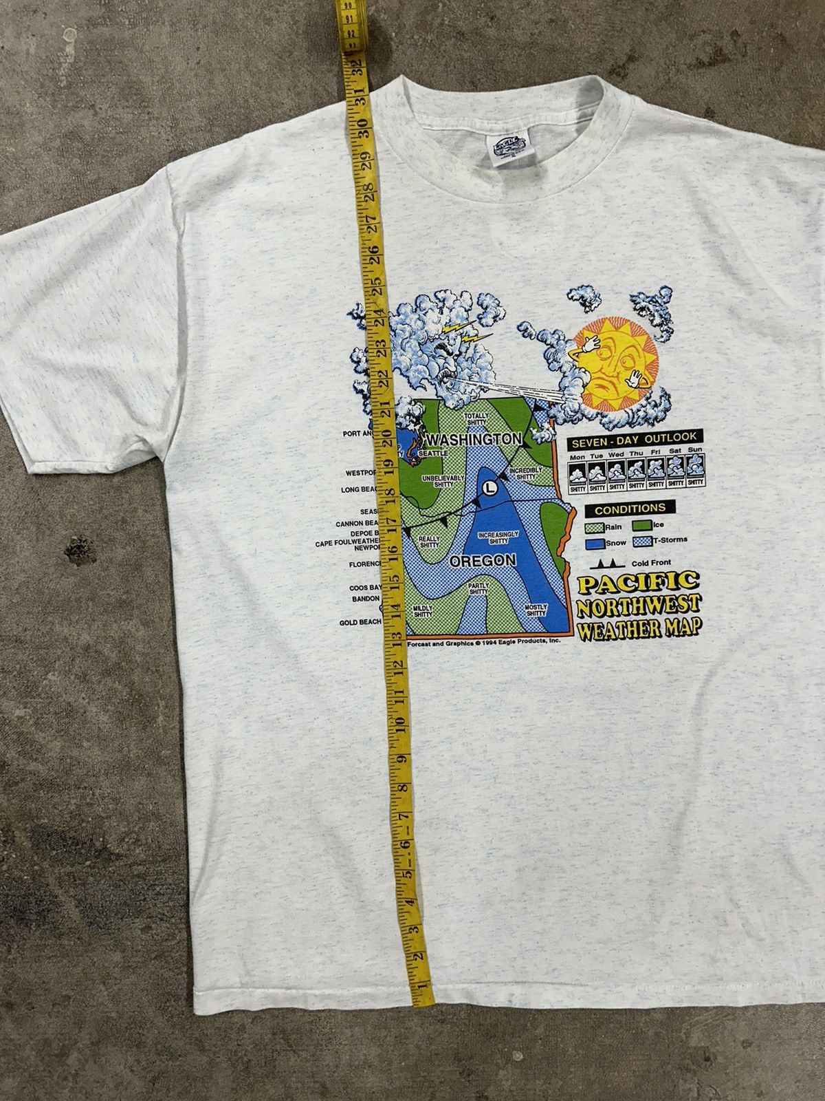 Vintage Vintage 90s Pacific Northwest Weather Map Cartoon T-Shirt Size US XL / EU 56 / 4 - 12 Thumbnail