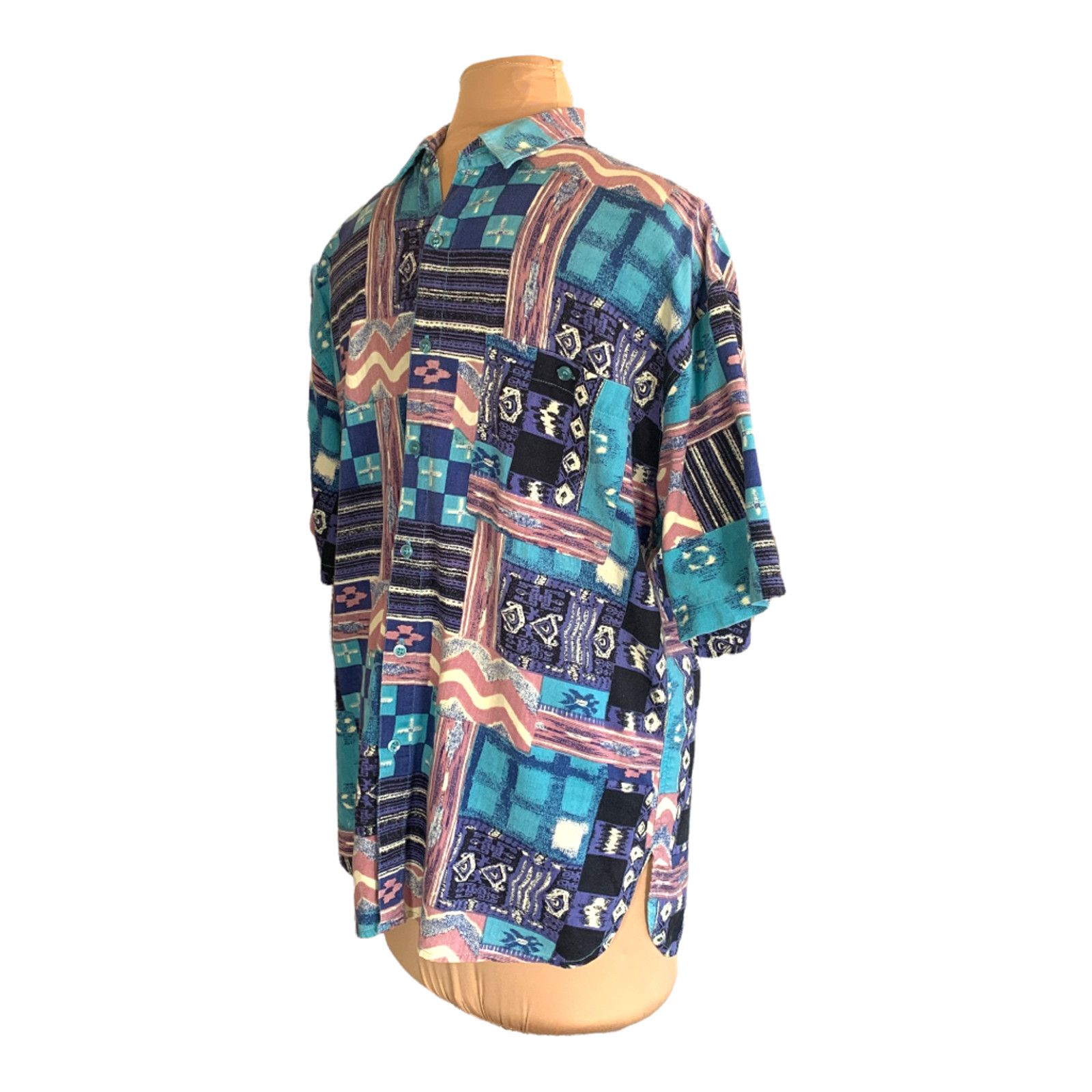 Vintage Vintage Van Heusen 90s Patchwork Button Up Shirt Turquoise Size US L / EU 52-54 / 3 - 3 Thumbnail