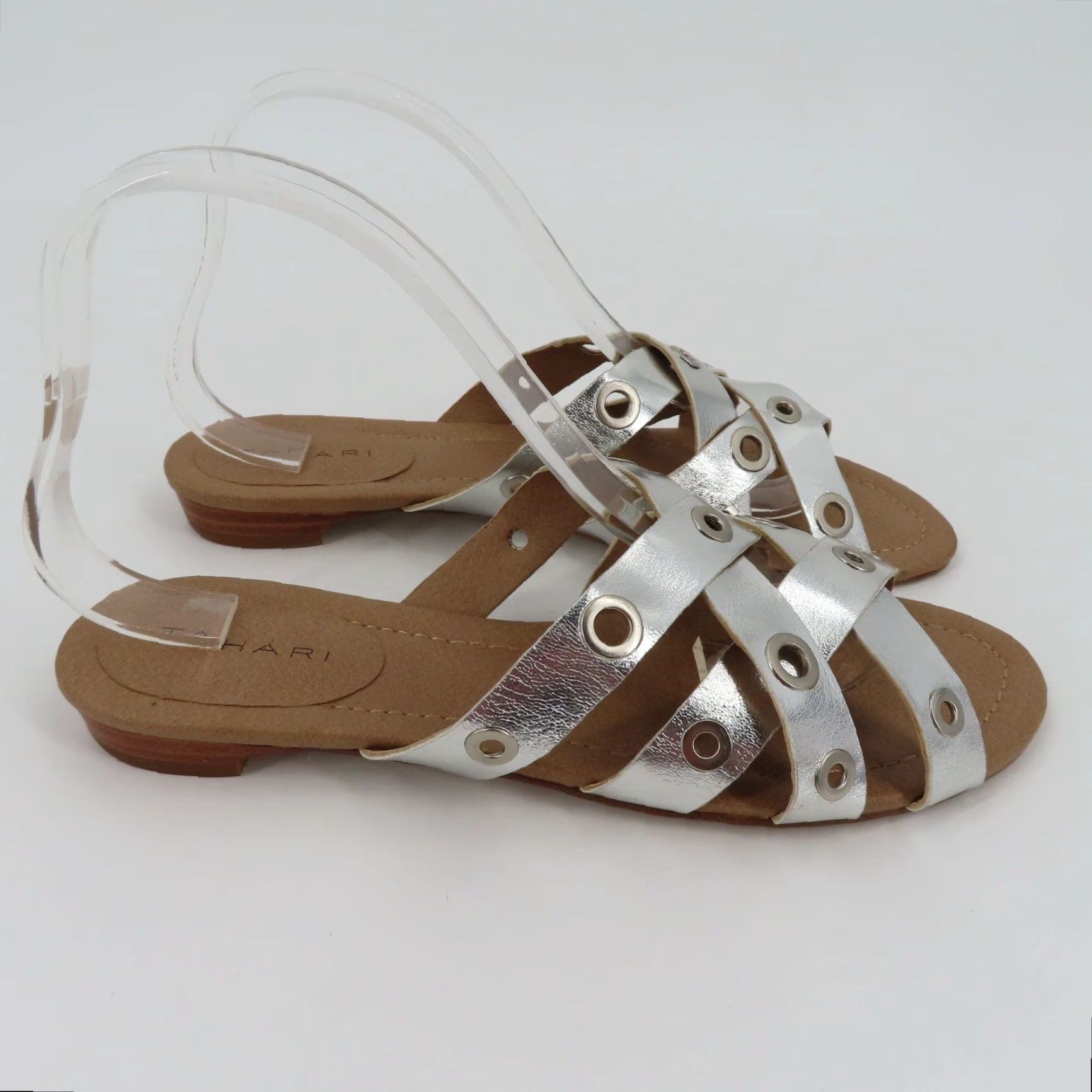 Vintage Tahari Drive Womens Sandal M Size 10 Faux Leather Silver Strappy Open Toe Flat Size US 10 / IT 40 - 7 Thumbnail