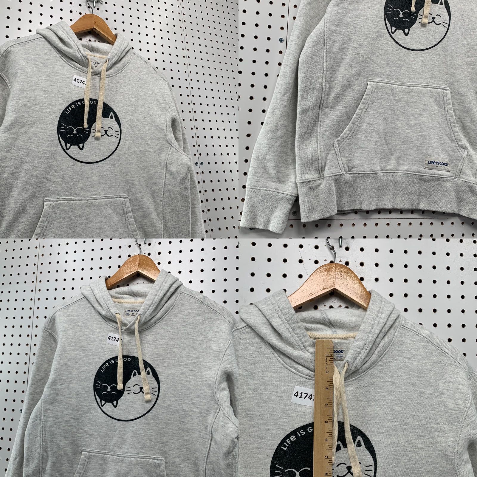 Life is Good VINTAGE Life Is Good Women's Hoodie Sweatshirt Pullover Cat YING YANG Fleece Gray Medium Winter Activewear Size M / US 6-8 / IT 42-44 - 8 Thumbnail