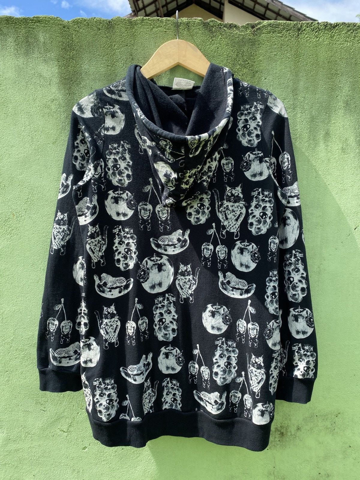 Japanese Brand Scolar AOP Animal Fruit Hoodie Black Zip Up Unique Pattern Size ONE SIZE - 9 Thumbnail