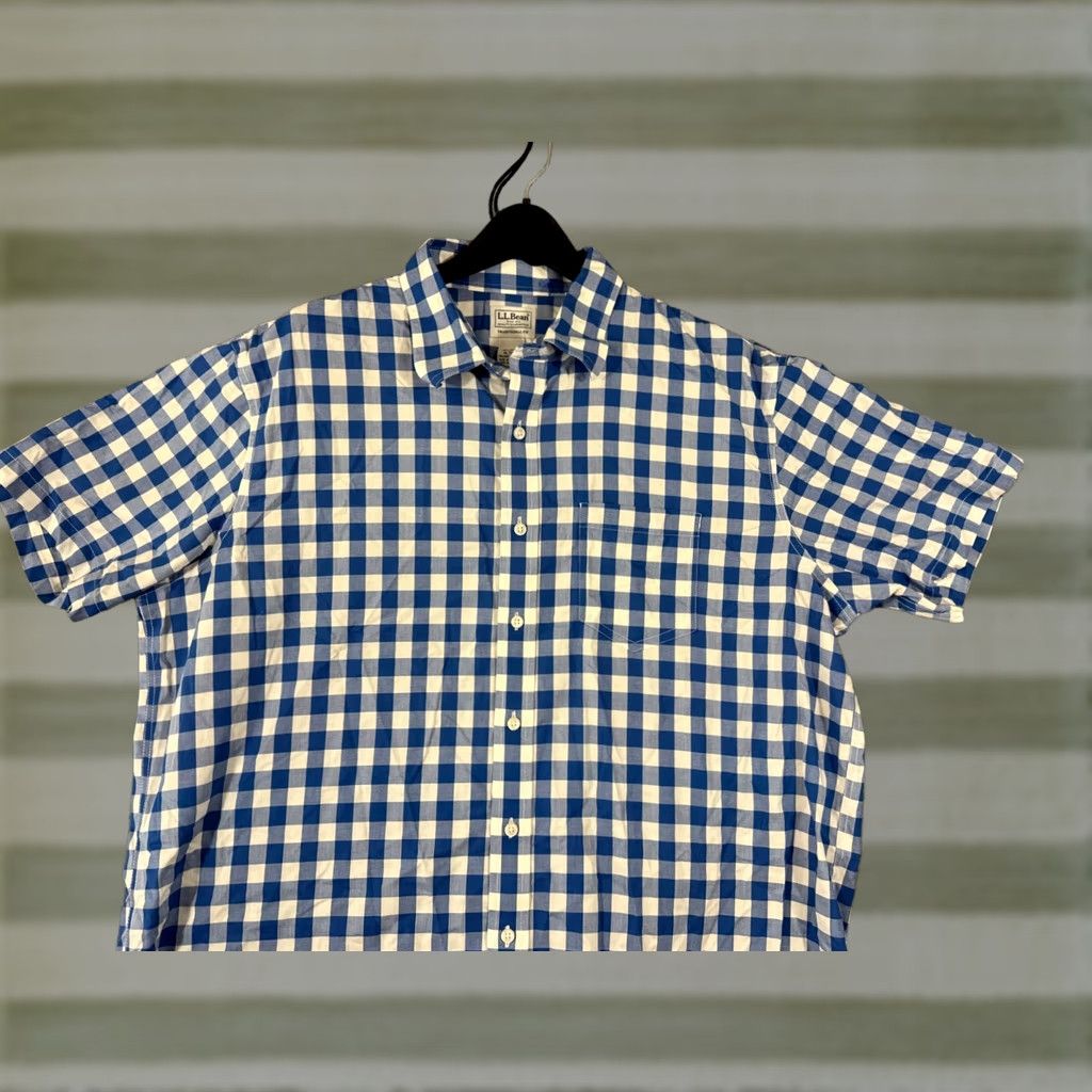 Vintage L.L.Bean Shirt Mens XLT Blue White Checked Traditional Fit Short Sleeve Outdoor Button-Up Shirt Size US XL / EU 56 / 4 - 1 Thumbnail