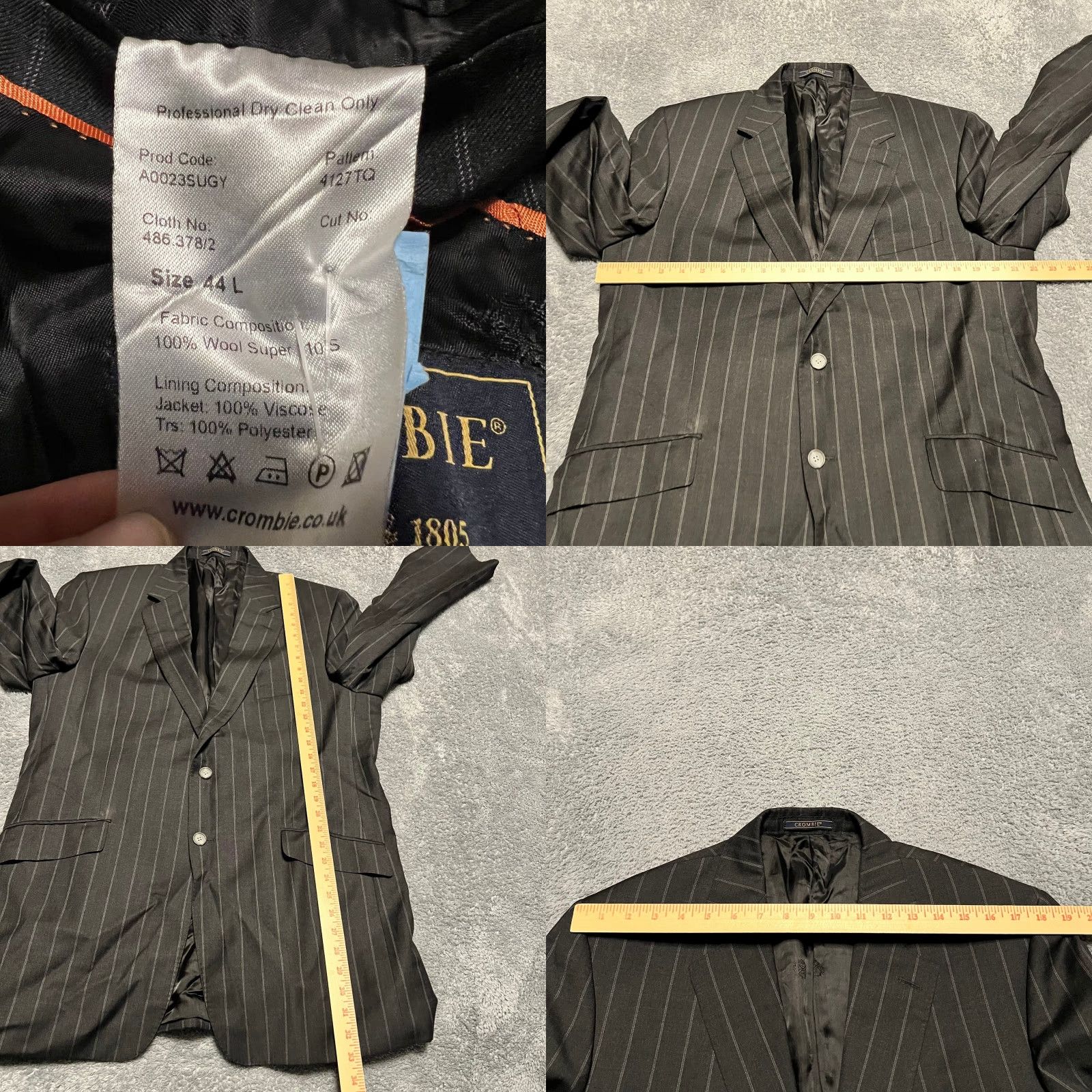 Crombie Crombie Blazer Jacket Mens 44 Long Grey Pinstripe Wool 2 Button Super 110 Size 44R - 8 Thumbnail