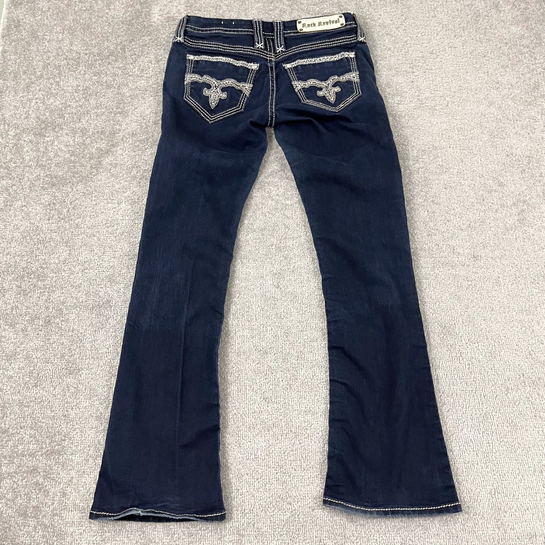 Vintage Rock Revival Bootcut Jeans Womens Size 27 28x30 Blue Denim Rhinestone Size 27" / US 4 / IT 40 - 2 Thumbnail