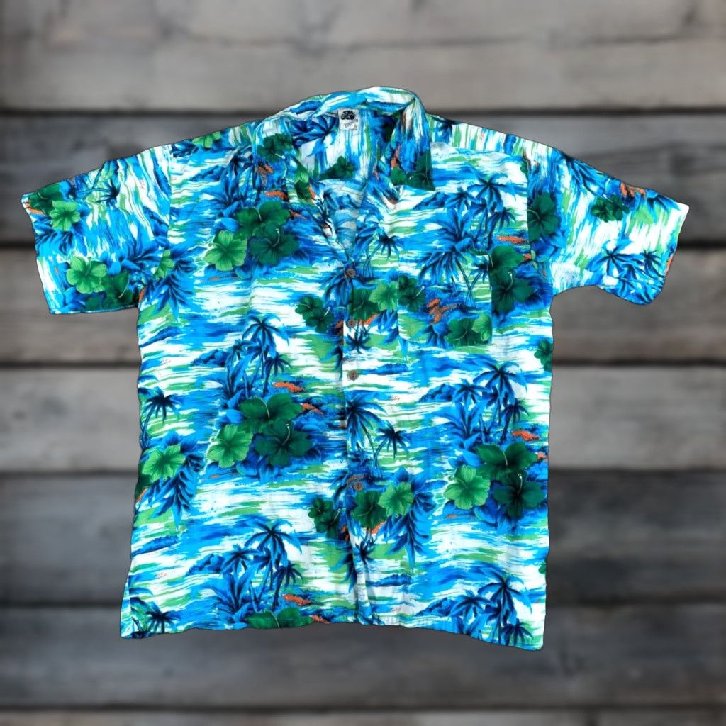Vintage Kennington Hawaiian Shirt Adult XL Blue Rayon Button-Up Short Sleeve Floral Palm Trees Mens Size US XL / EU 56 / 4 - 1 Thumbnail