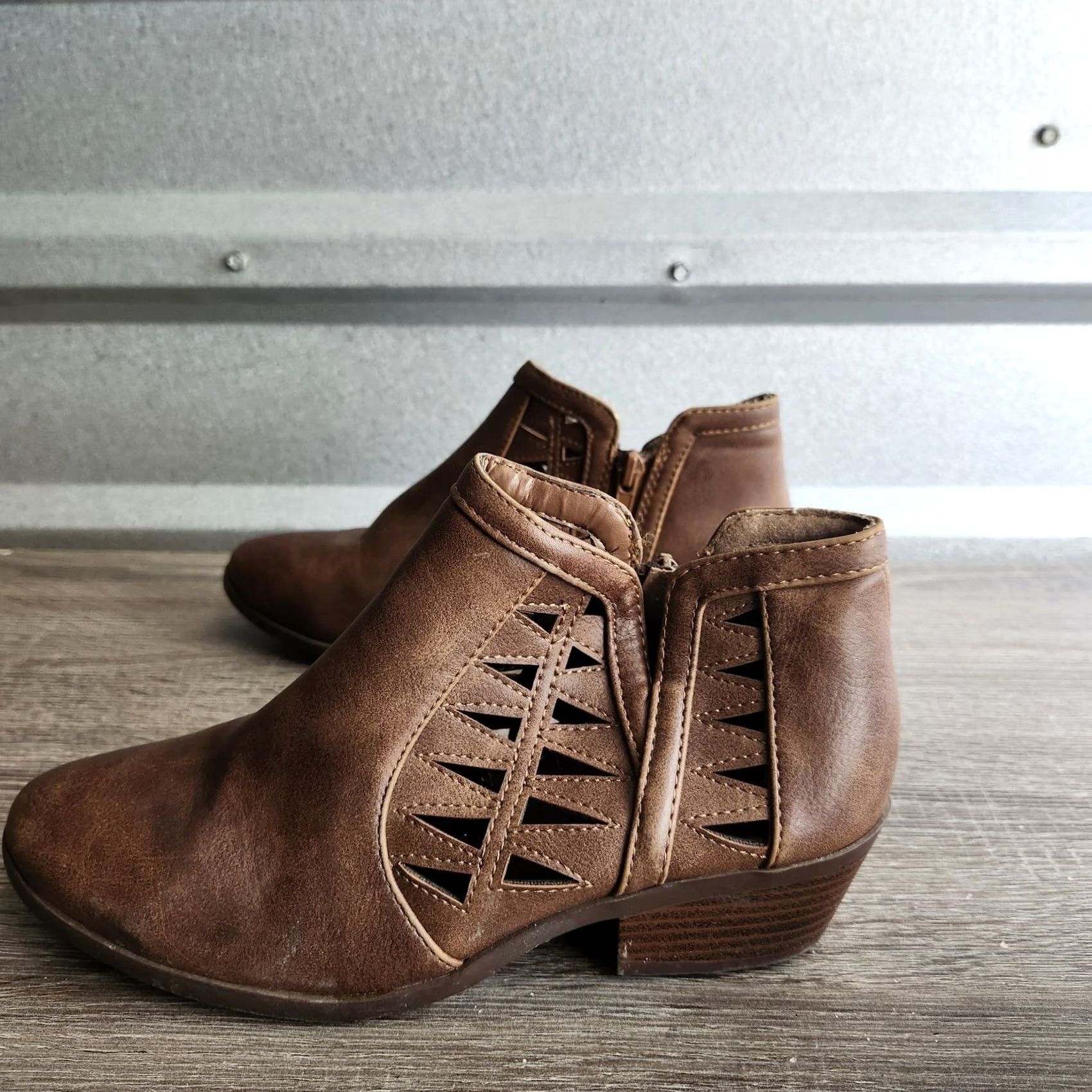 Vintage Soda CHANCE Womens Perforated Cut Out Stacked Block Heel Ankle Booties Size 6.5 Brown 90s Theme Casual Formal Party/Cocktail Shoes Womens Size US 7 / IT 37 - 7 Thumbnail