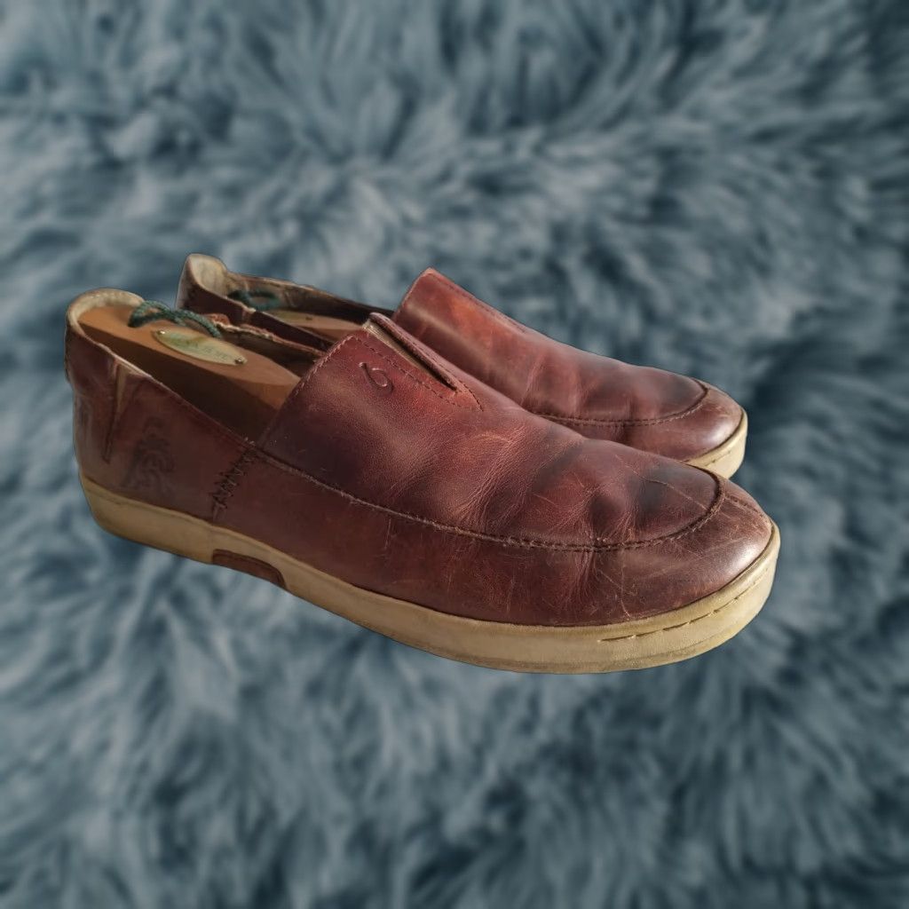 Olukai Olukai Kama'aina Loafer Casual Slip On Mens US Size 10 Leather Brown Rubber Lining Leather Cushioned M Shoe Width Size US 10 / EU 43 - 1 Thumbnail