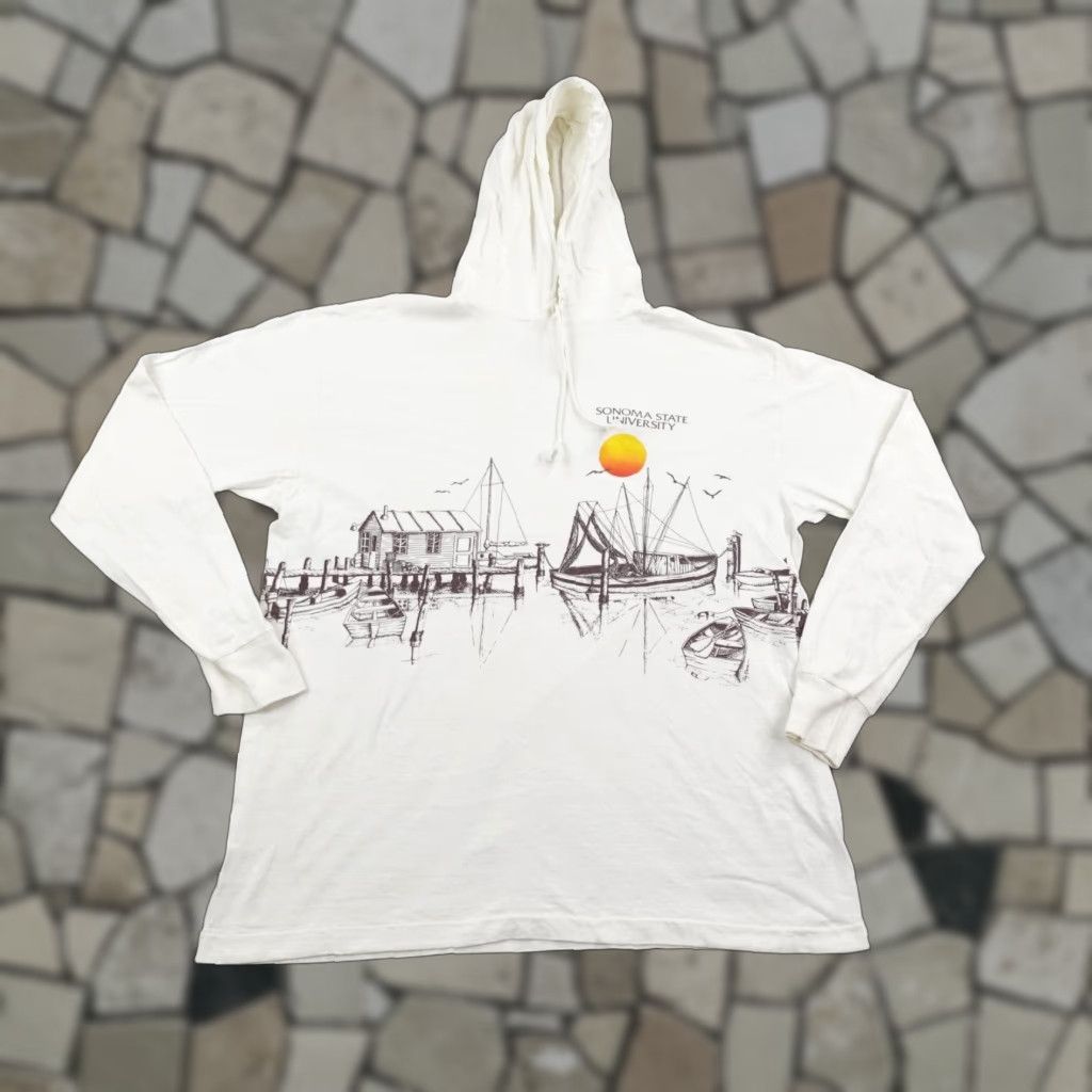 Vintage VINTAGE Sonoma State University Hoodie Mens Large White Hooded T Shirt Tee 80s Size US L / EU 52-54 / 3 - 1 Thumbnail