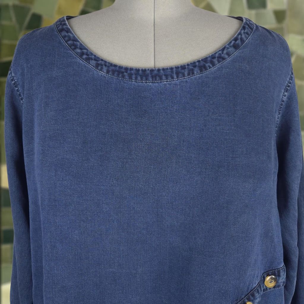 Soft Surroundings Blouse Shirt Womens 3x Blue Lyocell Tunic Rol L Tab Sleeve Relaxed Boho Coastal 90s Theme, Women's (Size Xxl)
