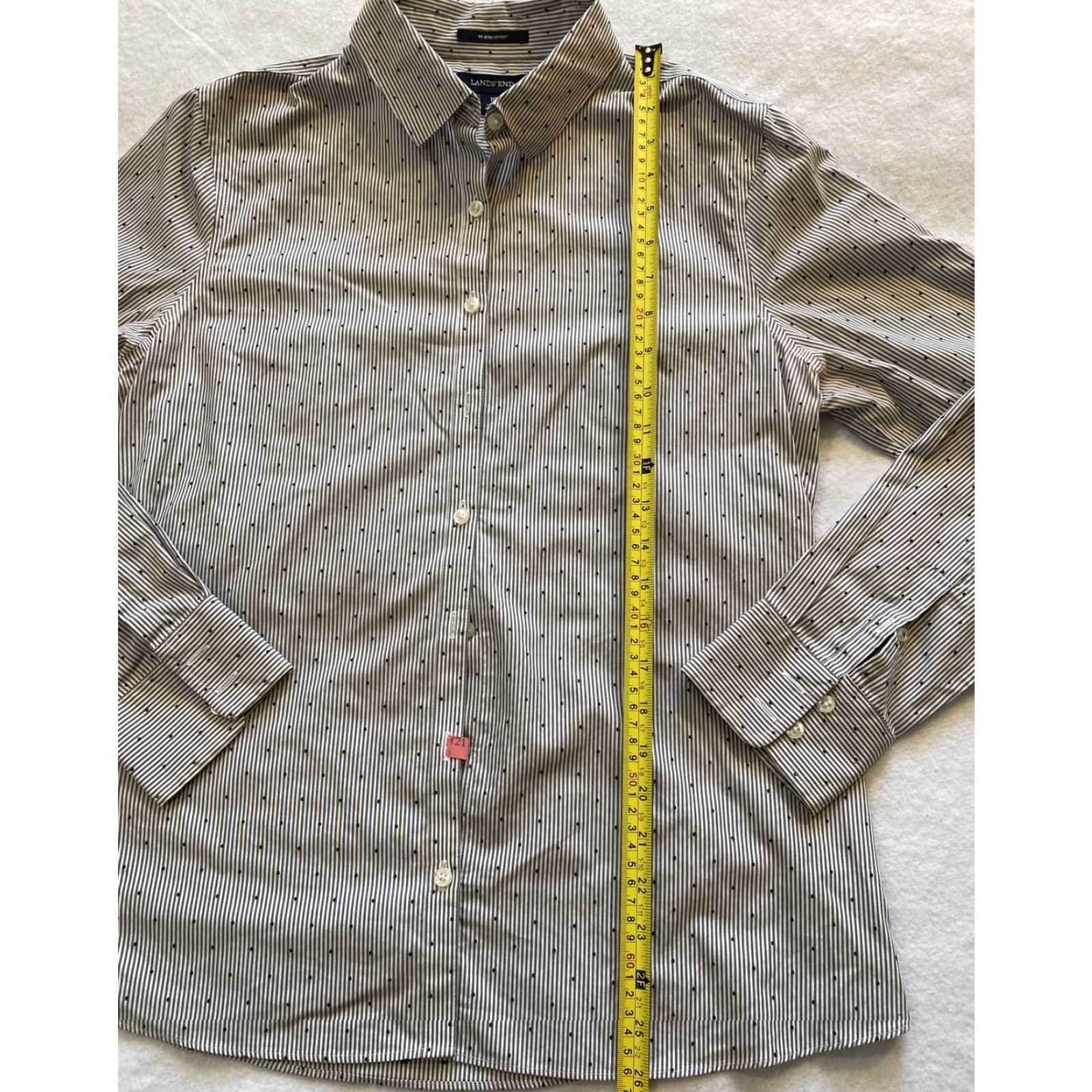 Lands' End Lands’ End Button Shirt Women’s Size 10 Cotton Gray Striped / 15-34 Button-Down Collared Long Sleeve Casual Shirt, 100% Cotton, Regular Fit, Women Size L / US 10 / IT 46 - 7 Thumbnail