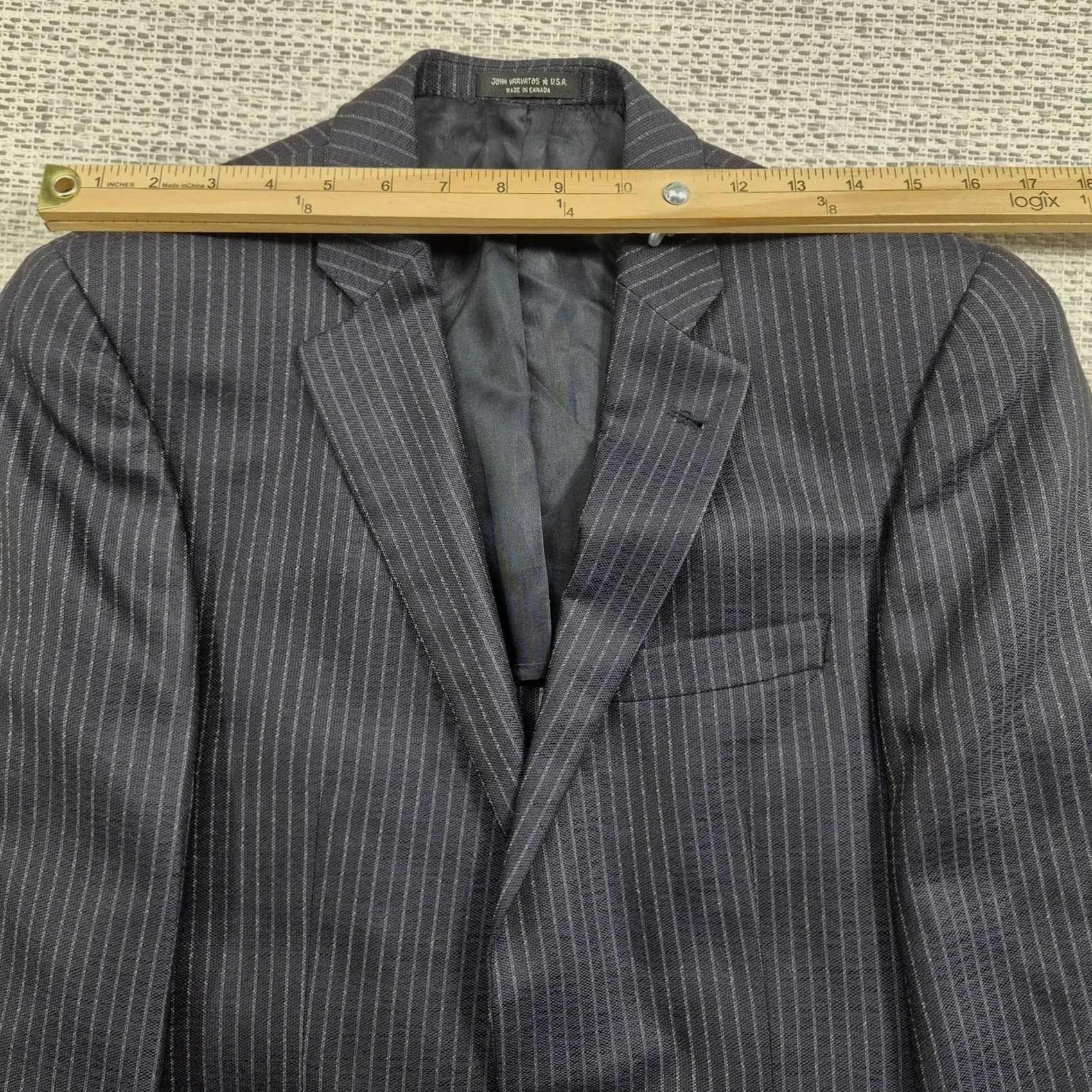 John Varvatos John Varvatos Suit Jacket Mens 36R Blue Pinstripe Wool Two Button Made In Canada Jacket Front Button Style: Two-Button Size 36R - 6 Thumbnail