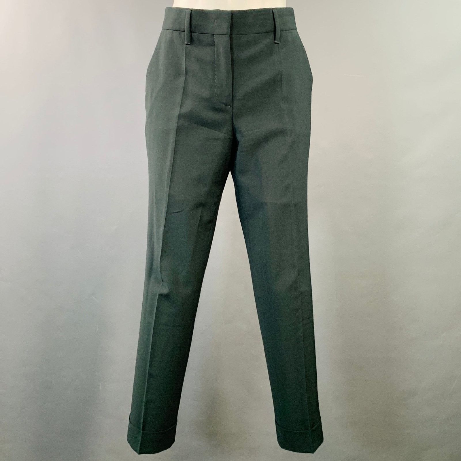 Size 4 Forest Green Wool Mohair Cuffed Straight Dress Pants
