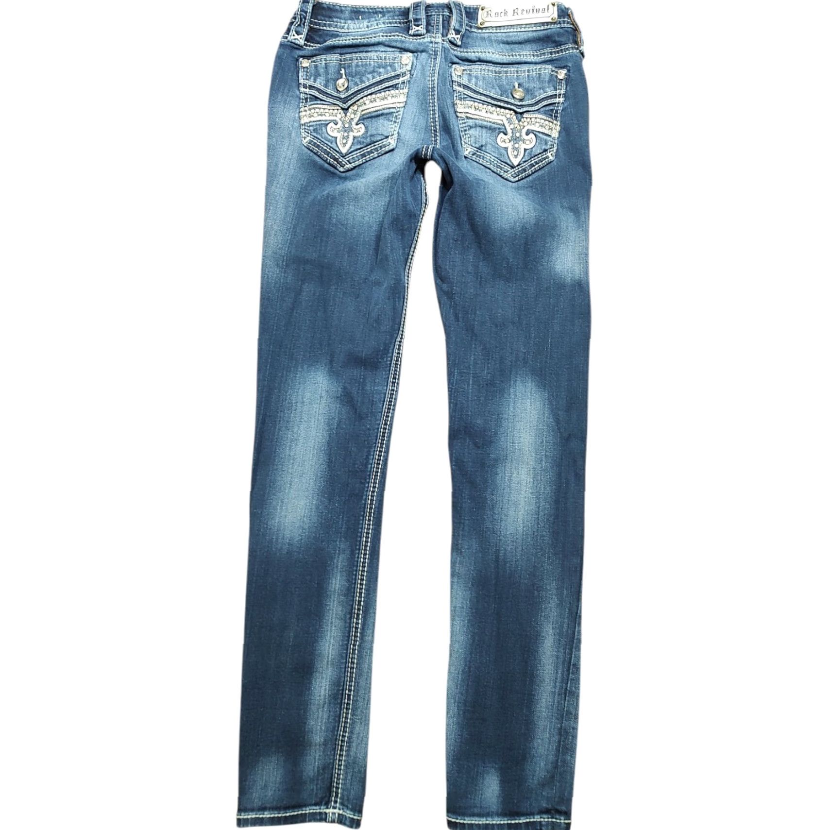 Vintage Rock Revival Jeans Womens Skinny 26 Regular 31in Blue Denim Rock Biker Logo Embroidered 5-Pocket Zip Button Stretch Modern N/A Size 26" / US 2 / IT 38 - 2 Thumbnail