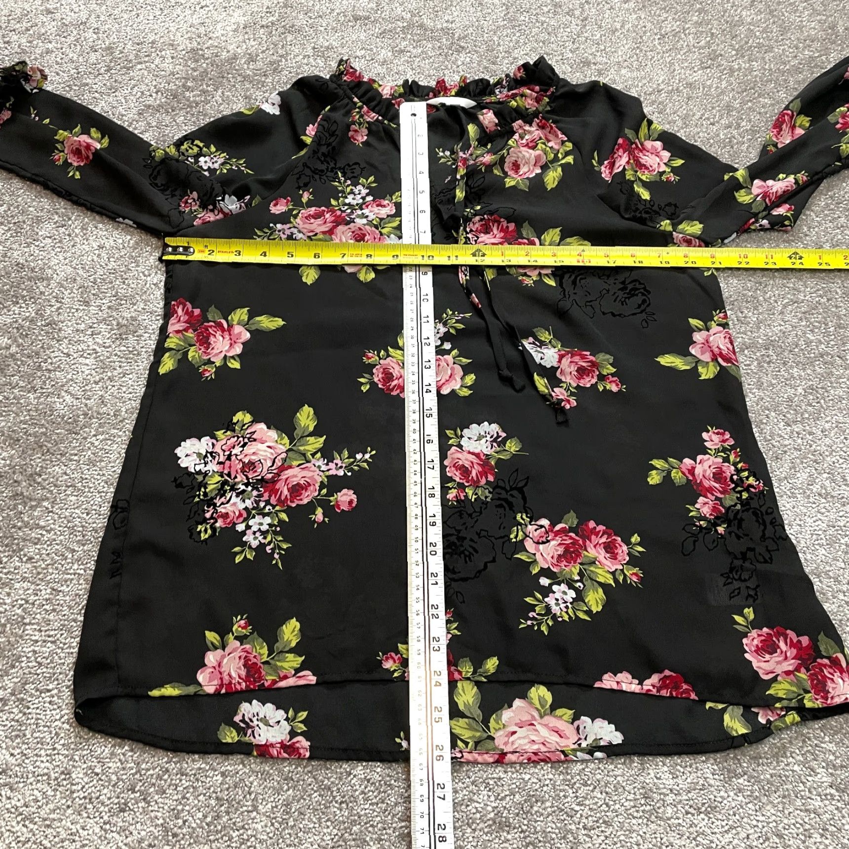 Vintage Time & True Blouse Shirt Womens Medium 8-10 Black Floral Long Sleeve Stretch Top Size M / US 6-8 / IT 42-44 - 6 Thumbnail