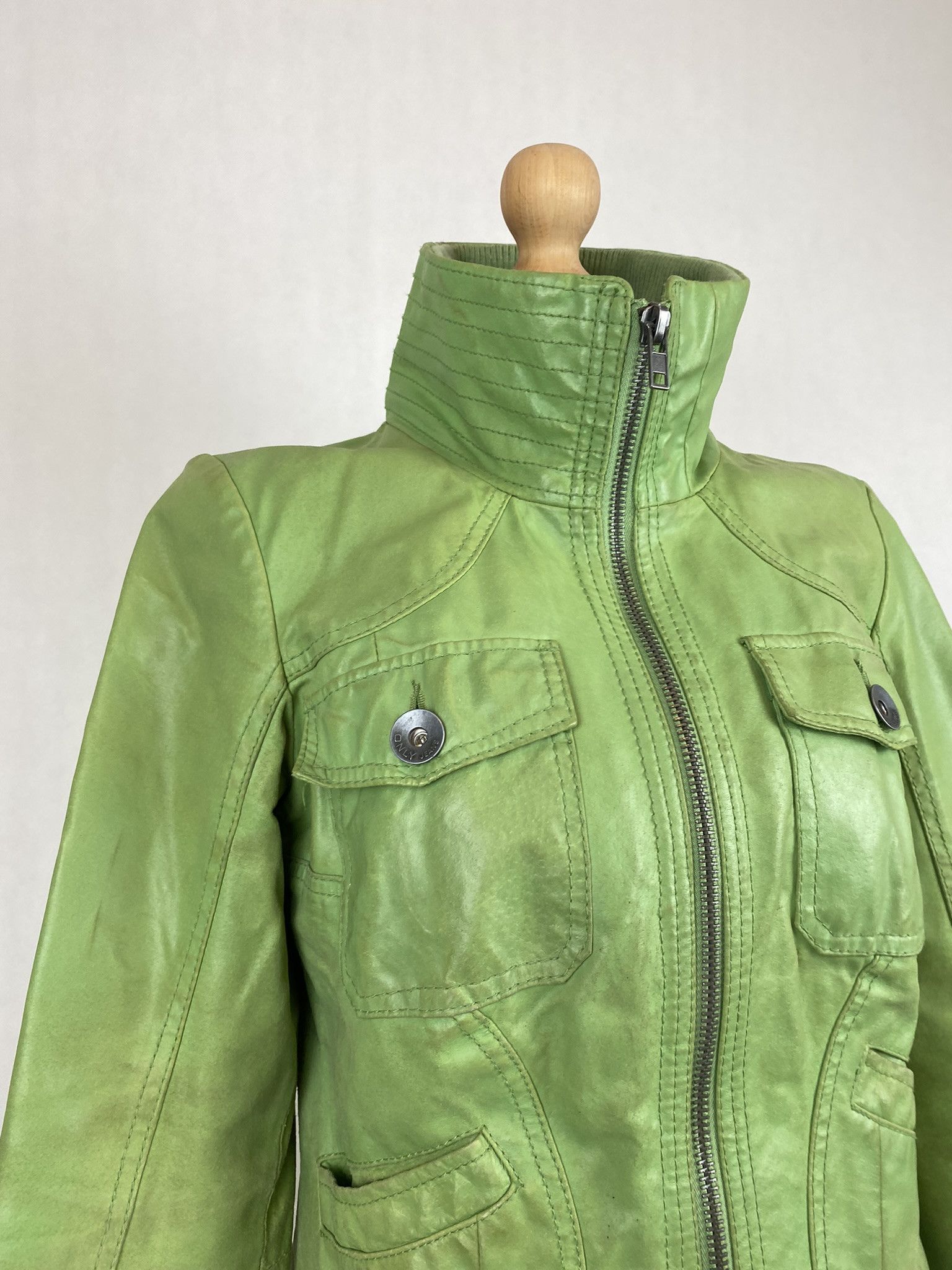 Genuine Leather × Members Only real leather jacket green lemon big collar avant garde Size M / US 6-8 / IT 42-44 - 11 Thumbnail