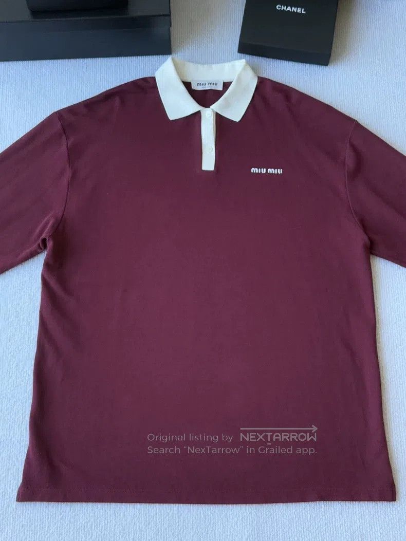 Miu Miu Miu Miu Size s Wine red polo long sleeve top Size S / US 4 / IT 40 - 2 Thumbnail