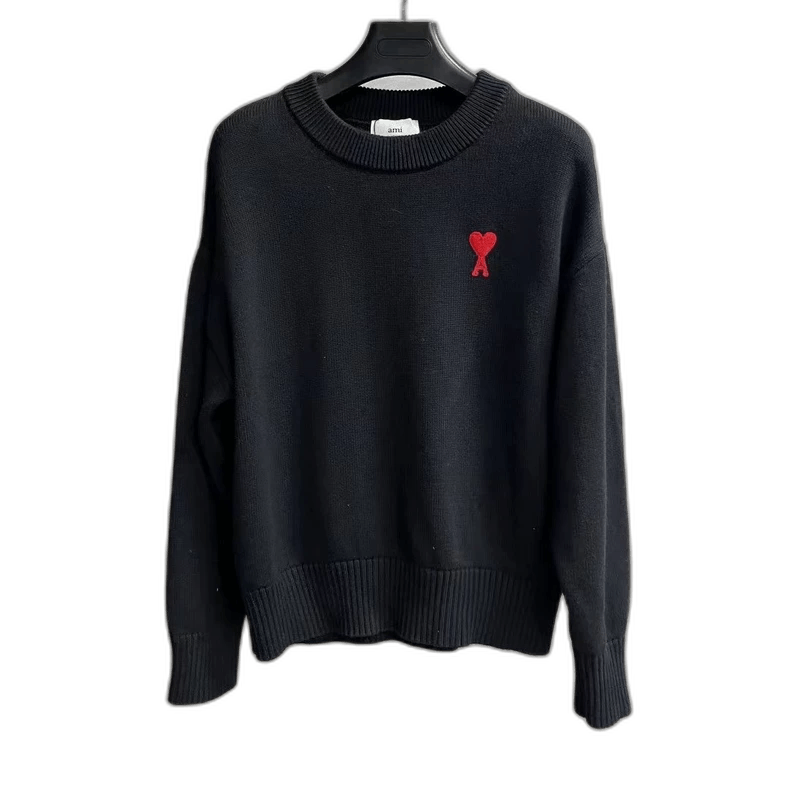 AMI Black Sweater with Heart Pattern and Round Neck Size US L / EU 52-54 / 3 - 1 Thumbnail