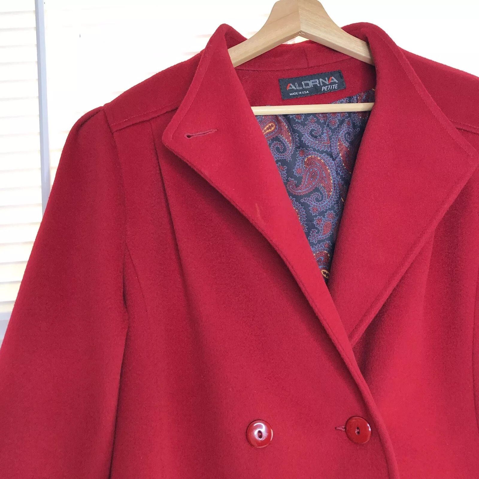 Other Vtg ALORNA Pure Wool Red Pea Coat Petite Double Breasted Size XS / US 0-2 / IT 36-38 - 3 Thumbnail
