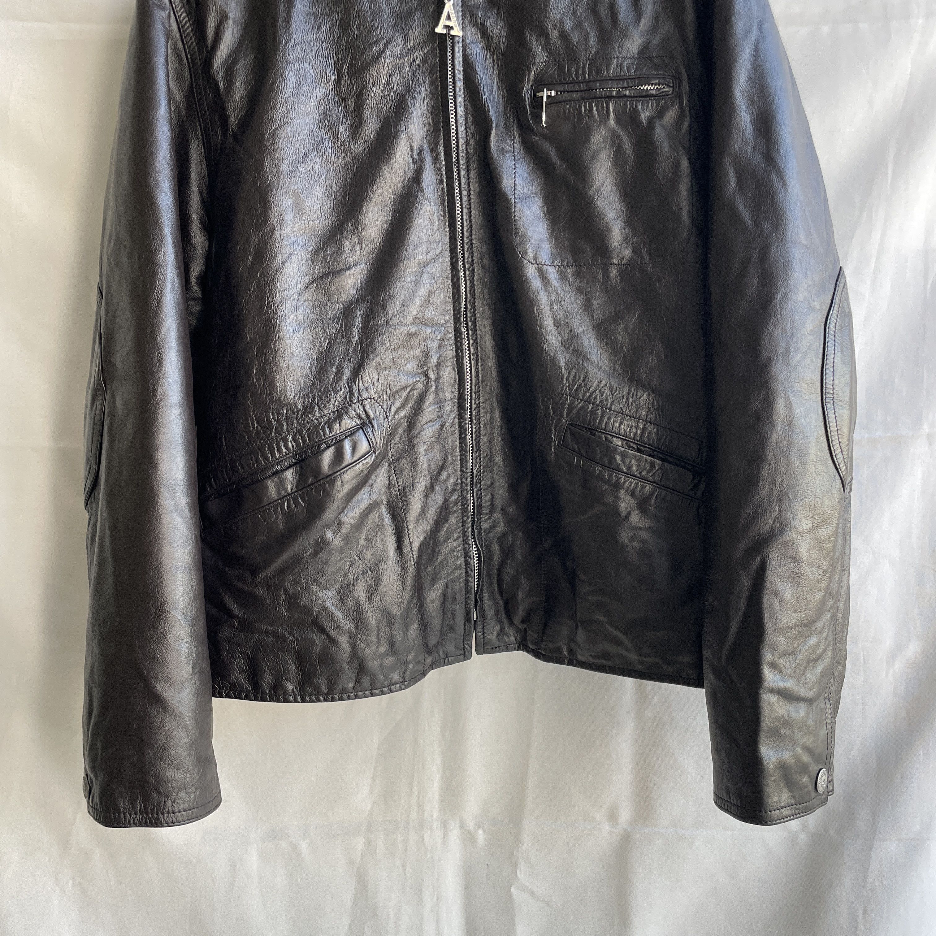 Giorgio Armani Armani Jeans Vintage 90s 00s Womens Collared Leather Jacket Size M / US 6-8 / IT 42-44 - 7 Thumbnail