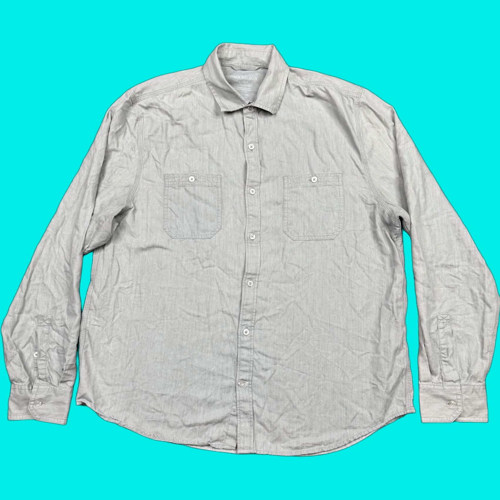 Mack Weldon Button Up Shirt Men's XL Gray Long Sleeve Pockets Collared