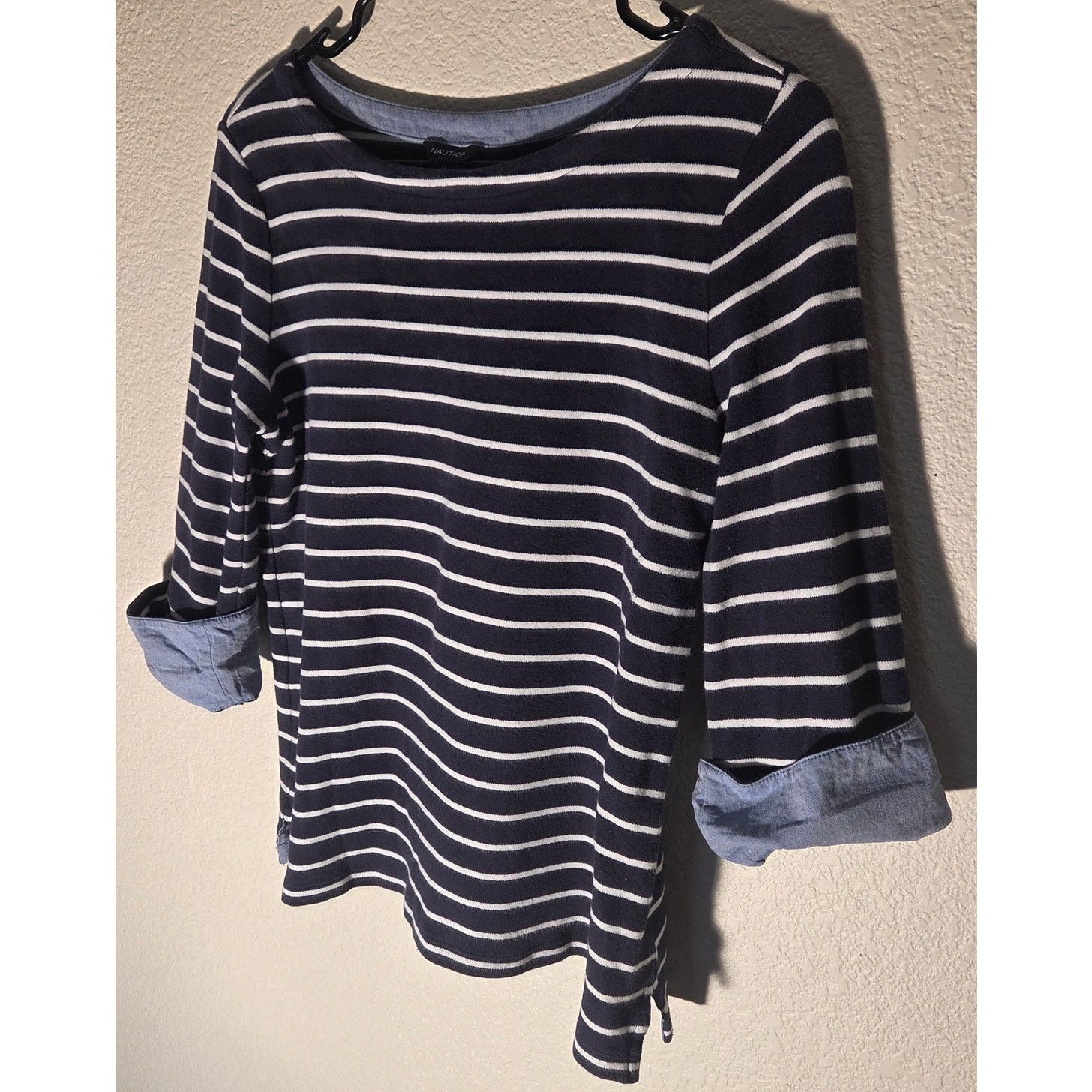 Nautica Nautica Navy Blue Striped Quarter Sleeve Blouse - Medium Size M / US 6-8 / IT 42-44 - 3 Thumbnail