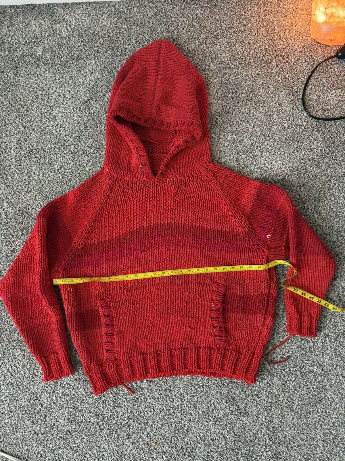 Other Reclaimed T-Shirt Yarn Hand Knit Hooded Sweater Size US XL / EU 56 / 4 - 6 Thumbnail