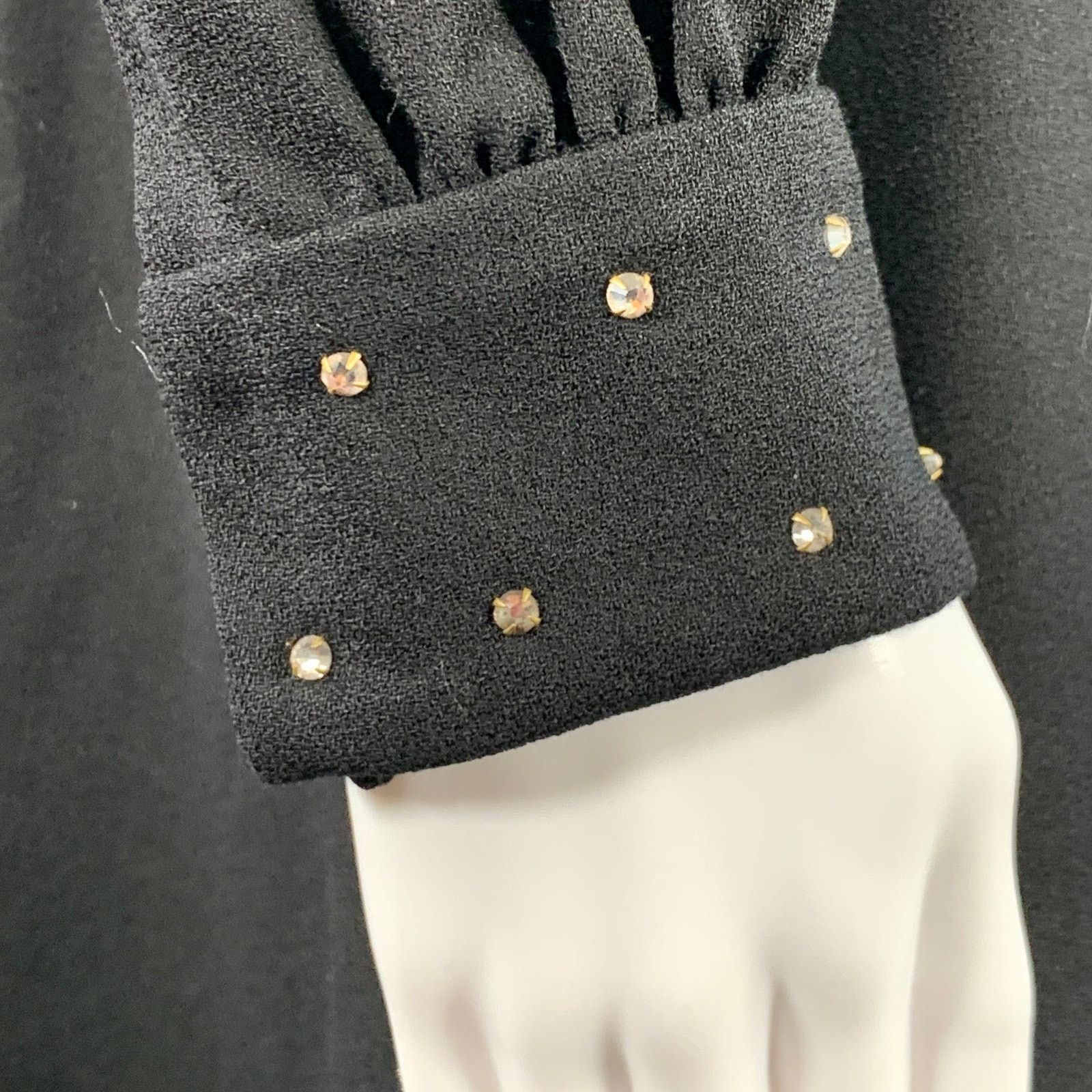Saint Laurent Paris Size 8 Black Gold Wool Crepe Rhinestones Long Sleeve Dress Size M / US 6-8 / IT 42-44 - 4 Thumbnail
