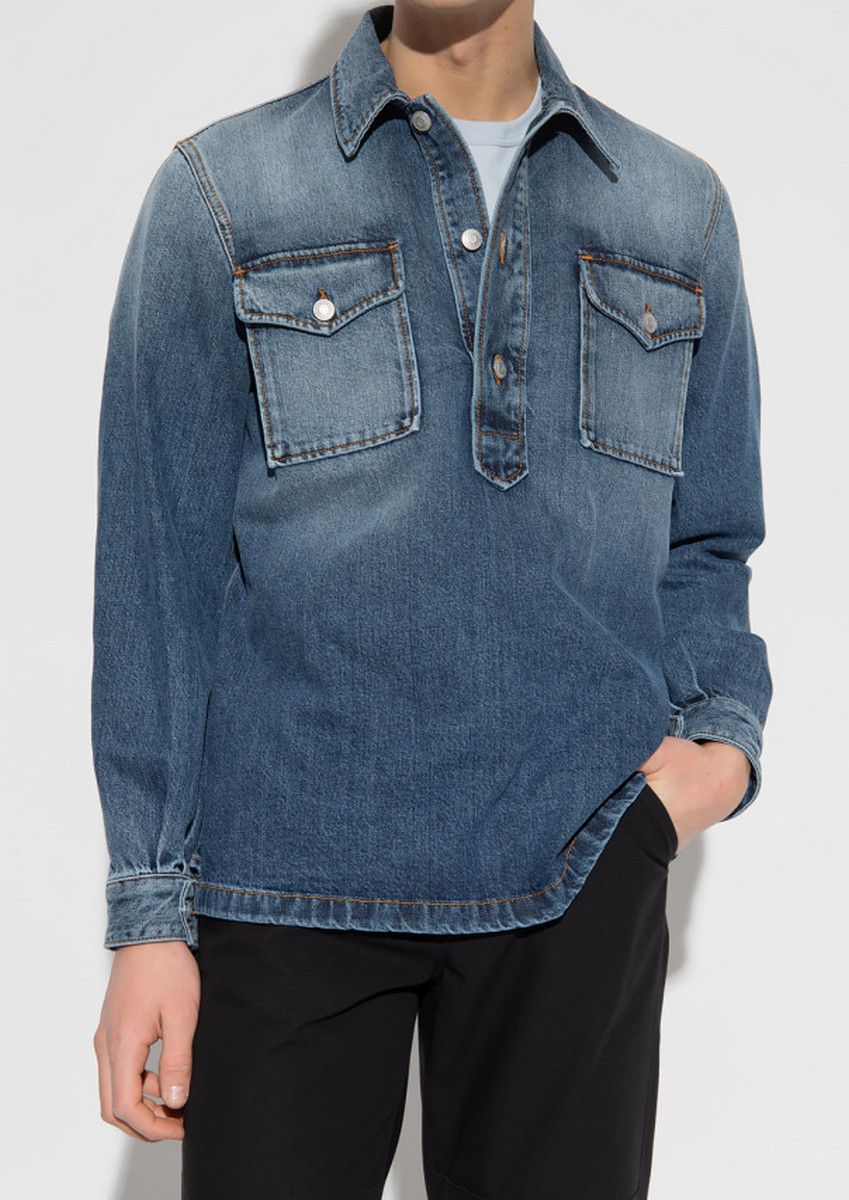 ALEXANDER MCQUEEN embroidered logo blue denim shirt Medium q