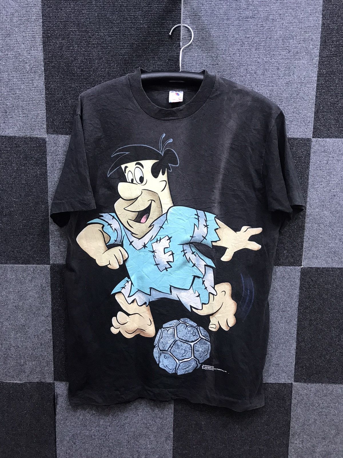 image of Movie x Vintage 90 Mirror Print Flinstones Shirt in Faded Black, Men's (Size Medium)