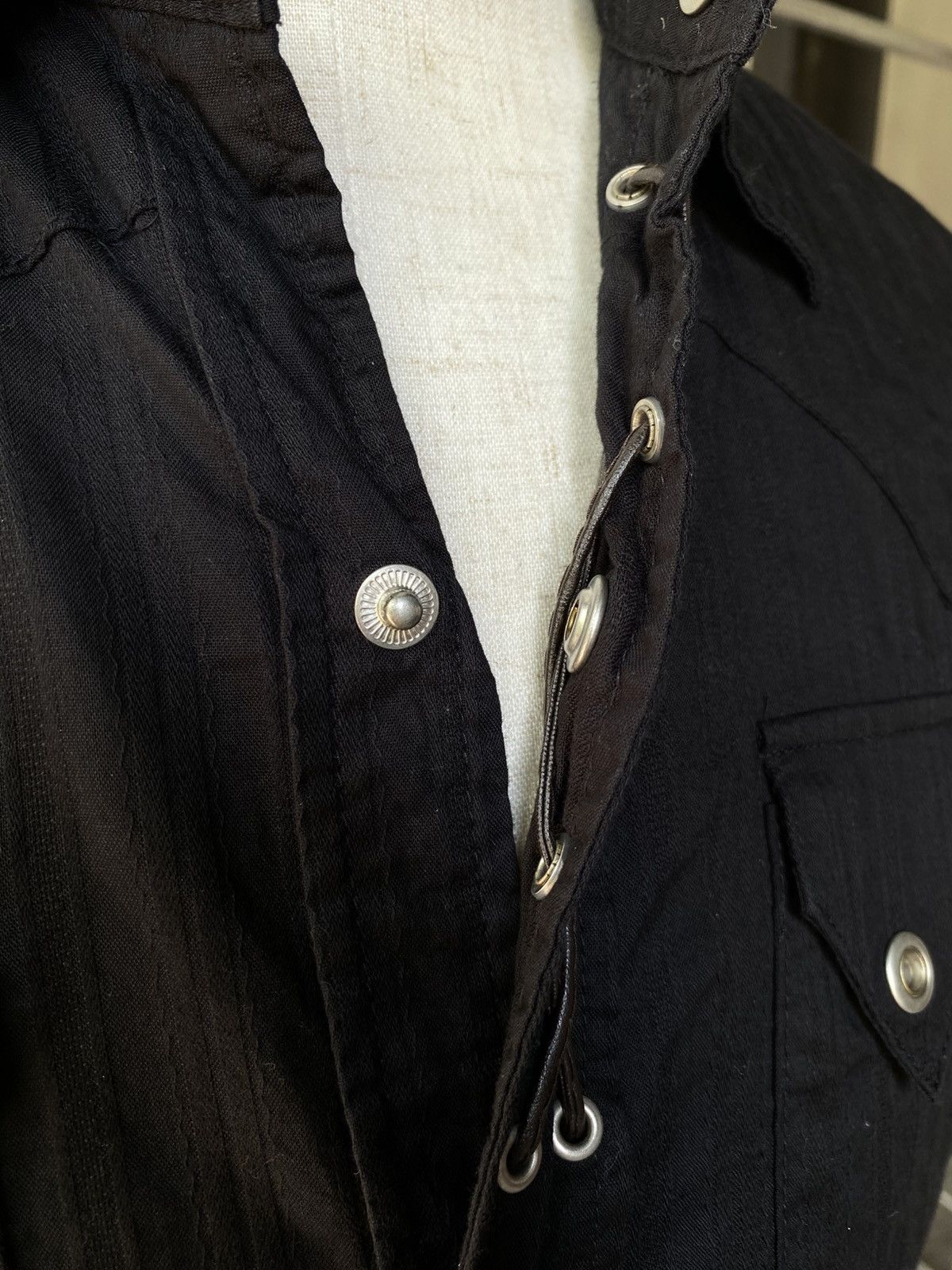 Designer × Japanese Brand Y2K Black Punk Shirt with Button & Sleeve Detail. Size US M / EU 48-50 / 2 - 7 Thumbnail